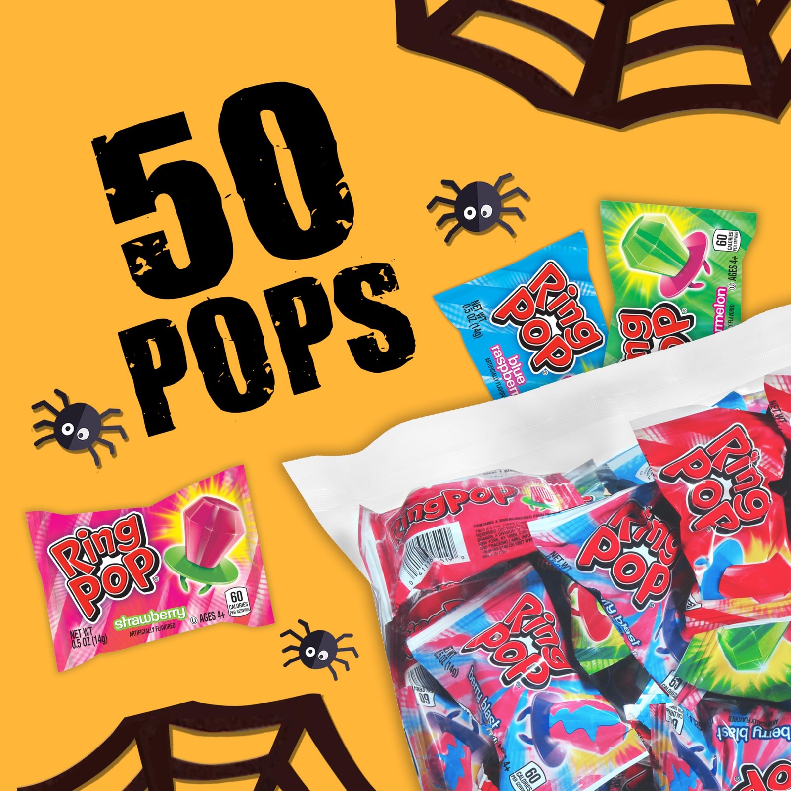 Ring Pop Halloween Candy Lollipops - 50 Ct Bulk Candy Variety Pack in Assorted