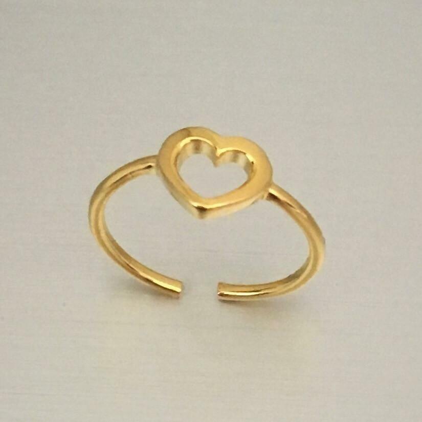 Gold Over Sterling Silver Heart Toe Ring, Silver Ring, Heart Ring