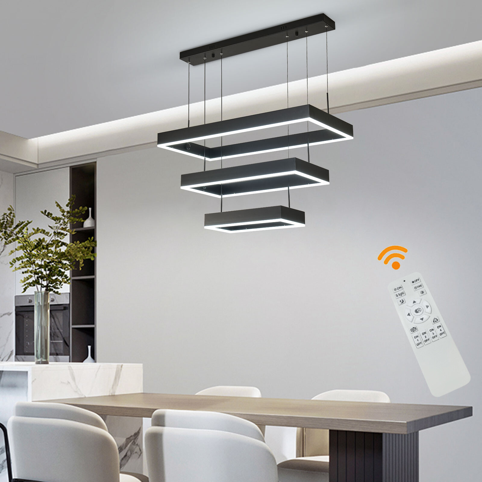 W/Remote Modern LED Chandelier Hanging Pendant Lamp Dimmable Ceiling Light New