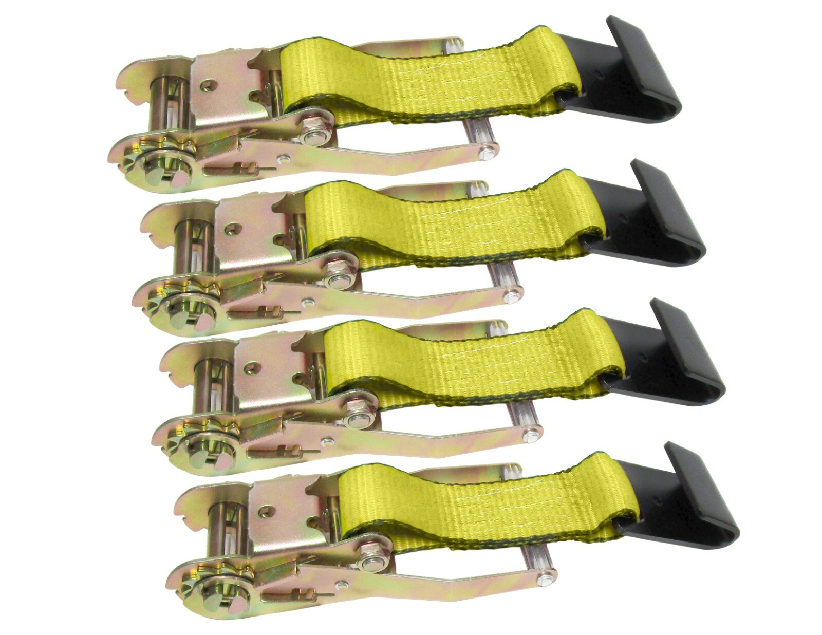 4 pack 2" Fixed End w/ Ratchet and Flat Hook Tie Down Rail Flatbed Auto Hauler