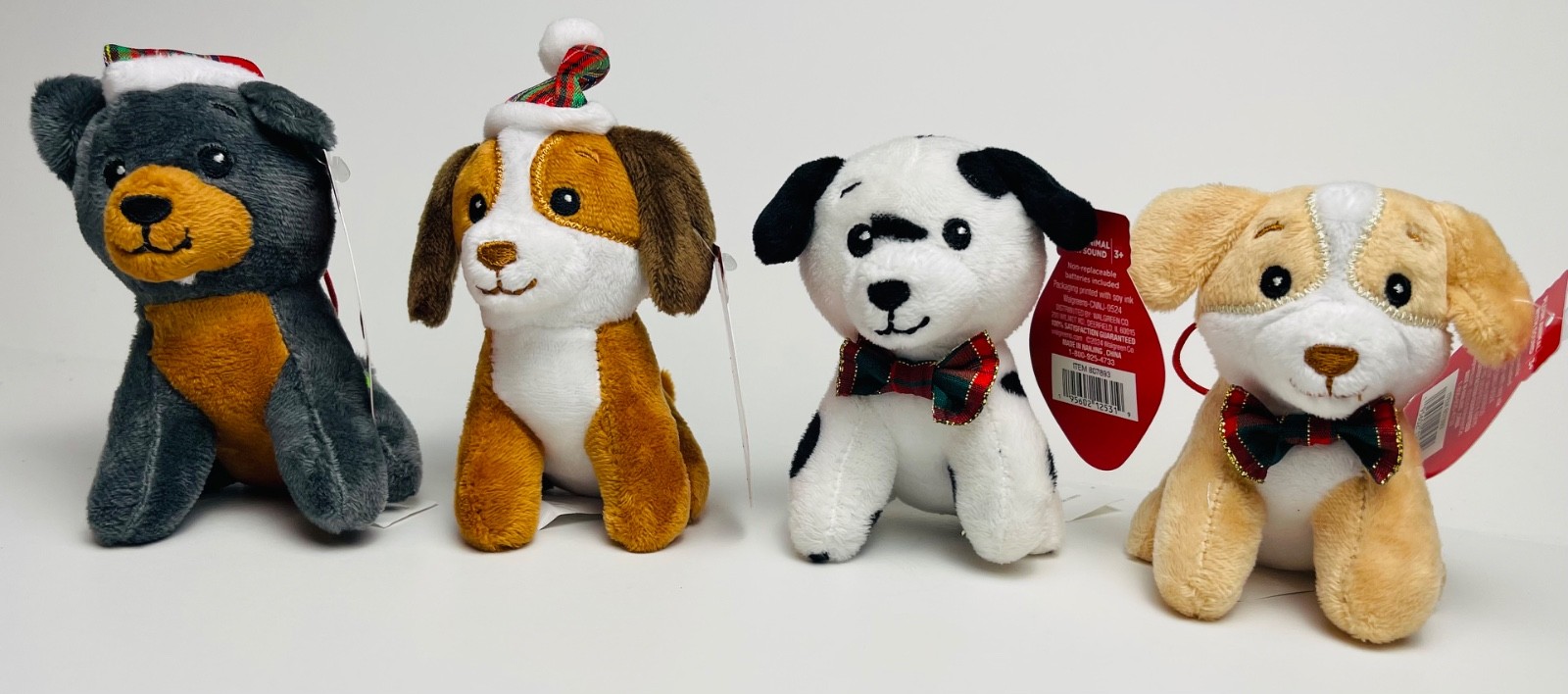 NEW 4” Plush Tree Ornaments Dogs Christmas Holiday Collectible set of 4 $25 Gift