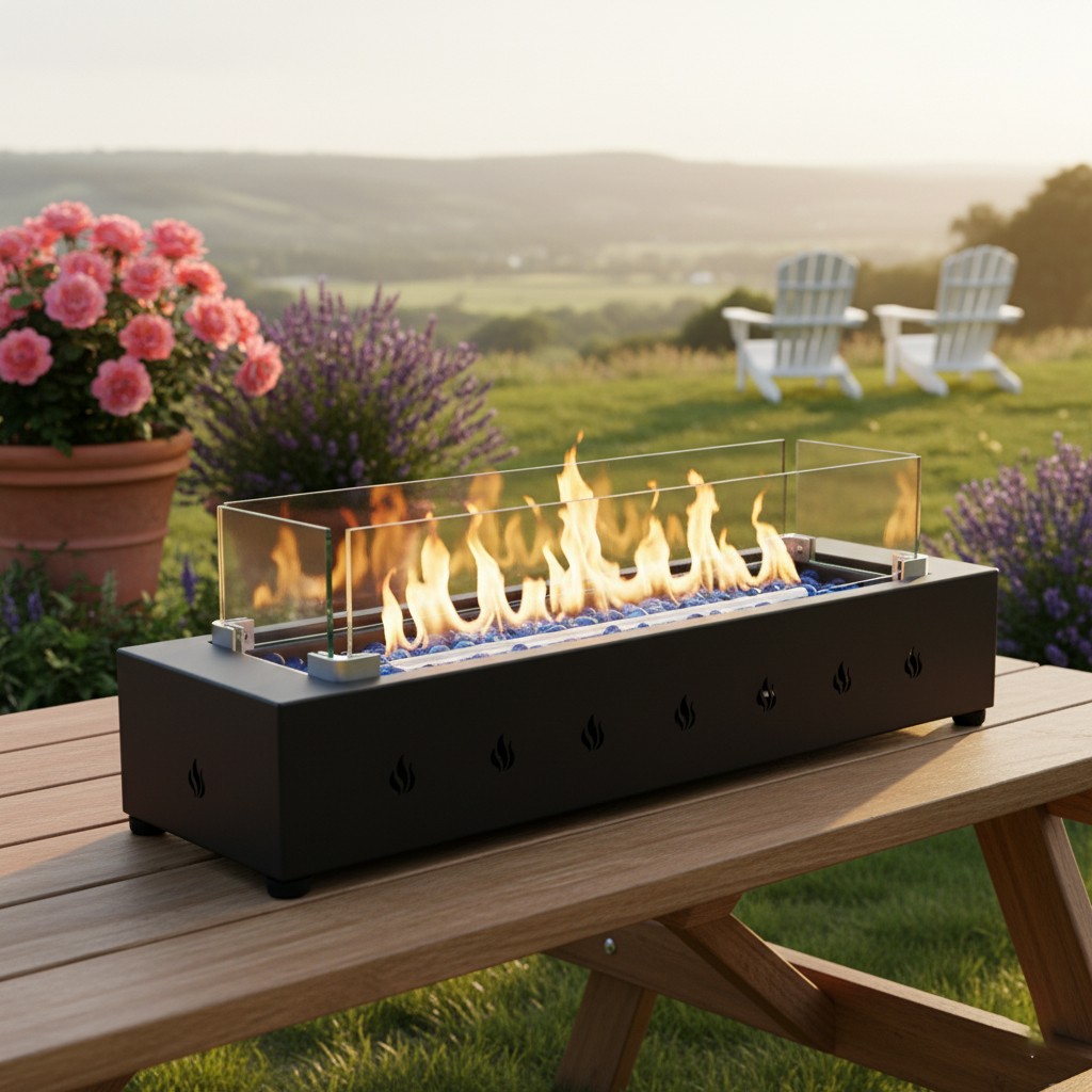 28-Inch Rectangle Fire Pit, 40000BTU Outdoor Propane Fire Pit, Wind-Resistant