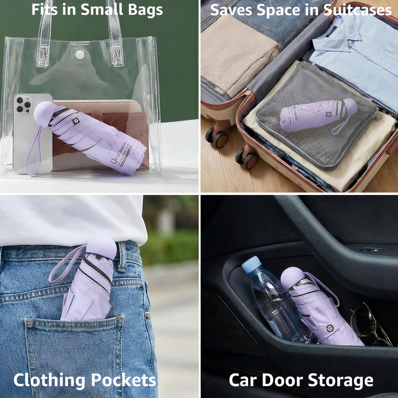 Travel Essentials Mini Umbrella for Purse With Case Small Compact UV Sun Prot...