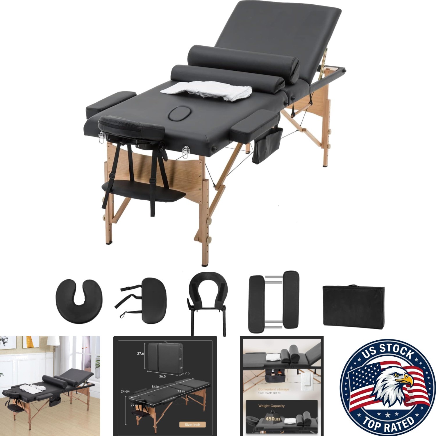 Luxury Portable 3 Folding Massage Bed - 28" Wide with Oil Pouch & Towel Hanger