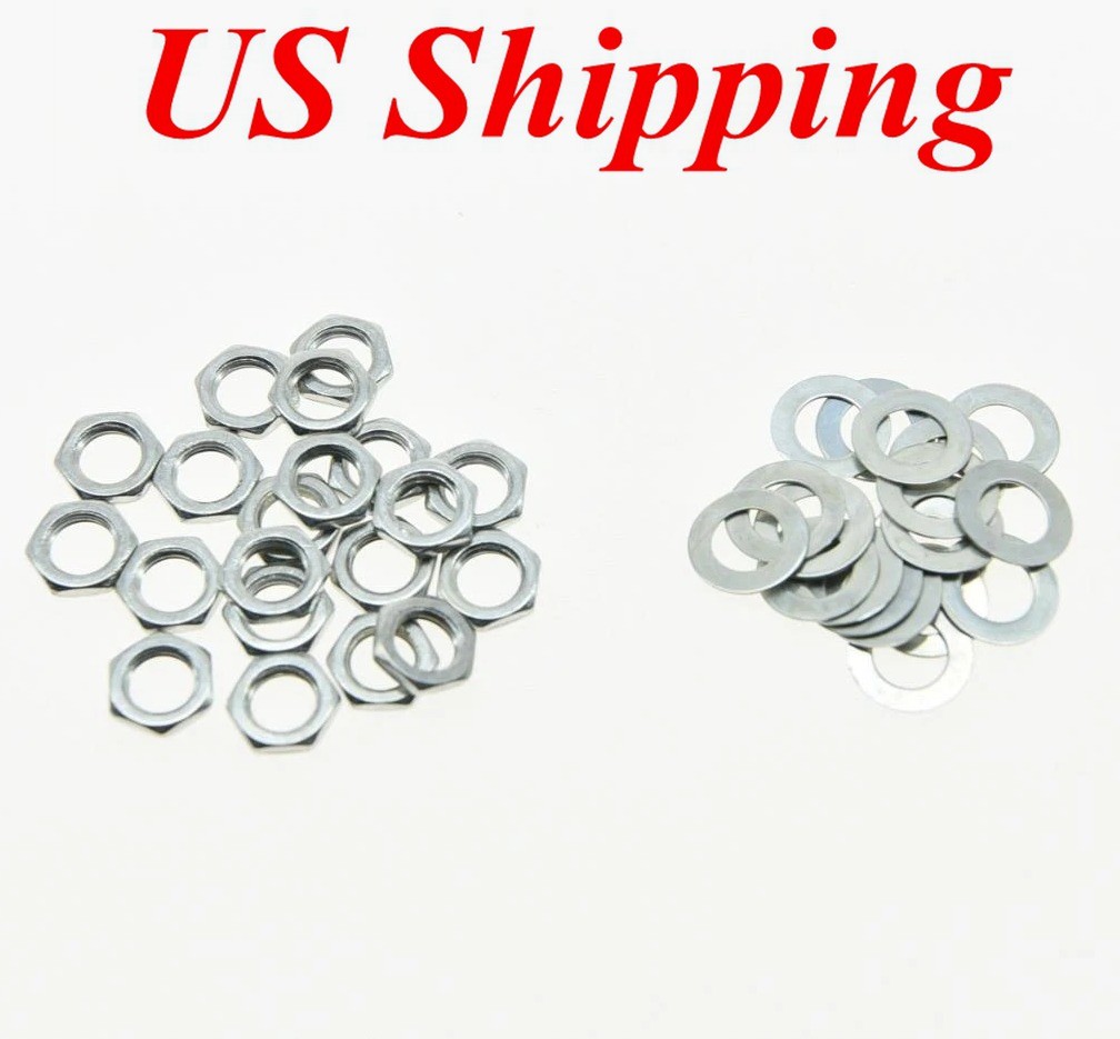 Set of 20 Zinc Metric M7 Guitar Pots Nuts & Washers for 16mm Mini Metric Pots