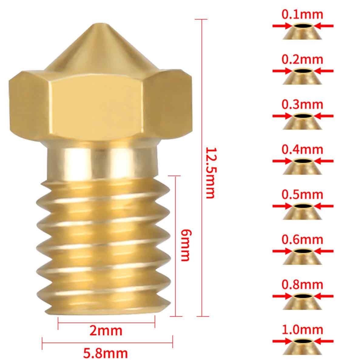 3D Printer Brass Nozzle M6 Thread 1.75mm 3mm Filament for Hotend Extruder