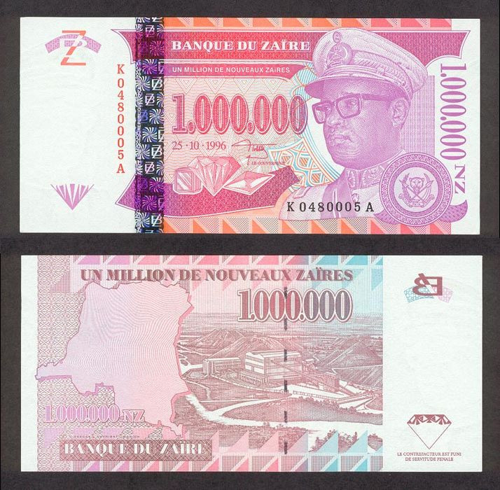 Zaire 1,000,000 Zaires 1996 P79 UNC