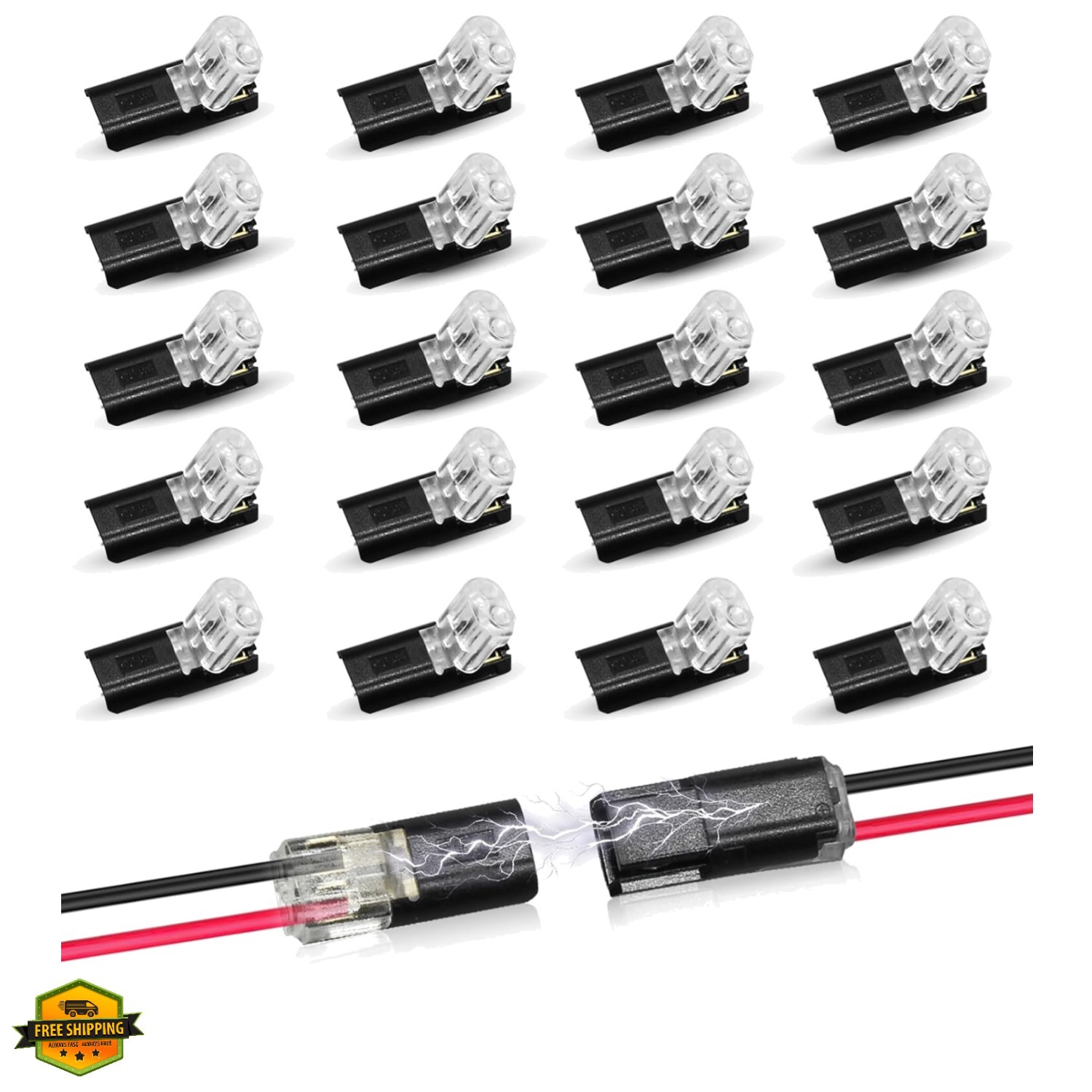 20Pcs Double-Wire Plug-in Connector Led Light Strip Connectors 2 Pin, Led Str...