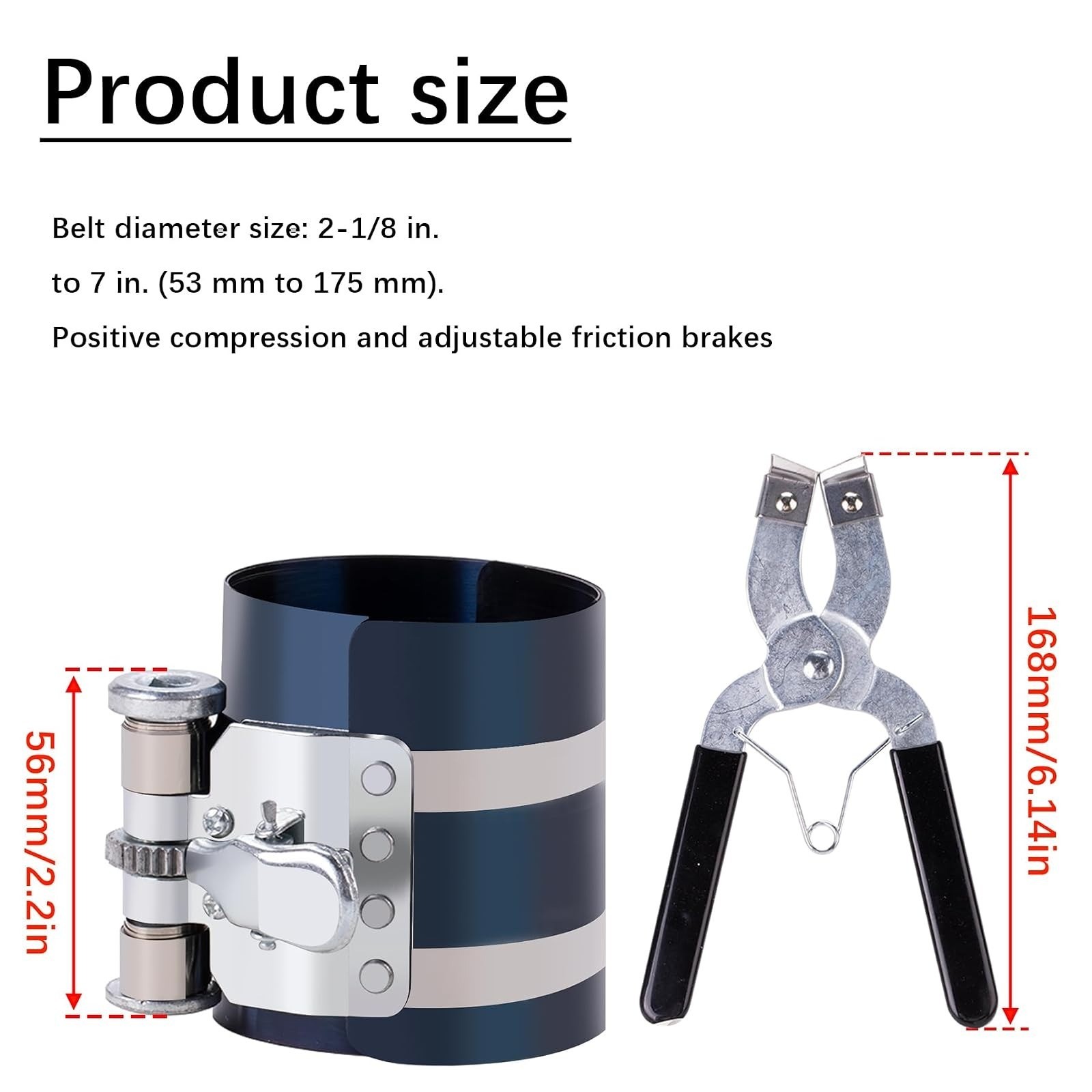 Piston Ring Compressor Tool Kit Adjustable 2-1/8" to 7" with Plier