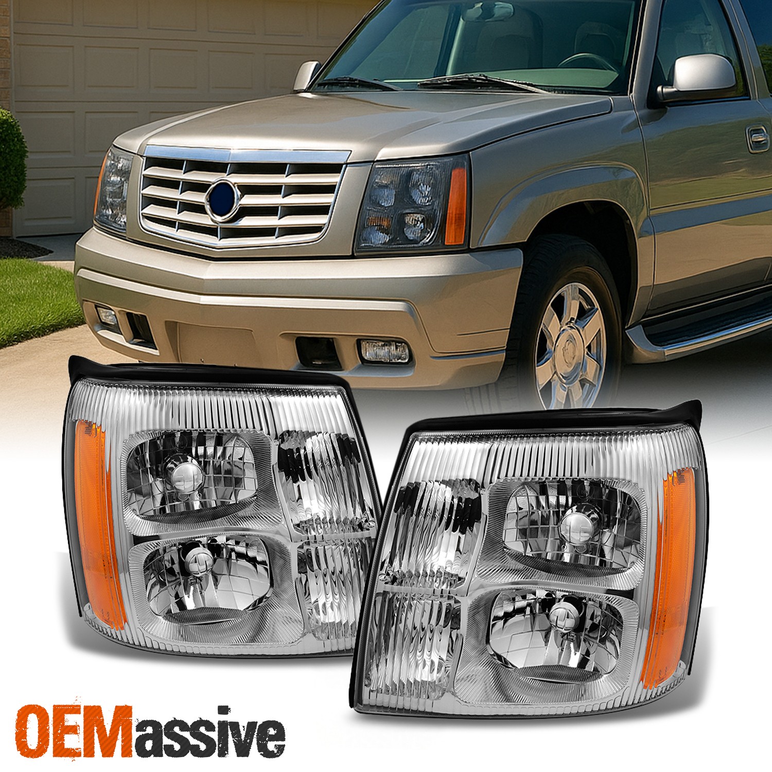 Fits 2002 Cadillac Escalade Halogen Type Headlights Lamps Light Replacement