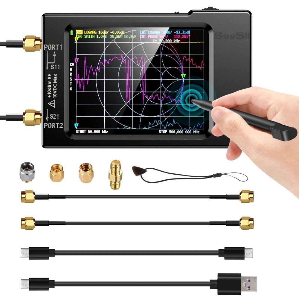 SeeSii NanoVNA-H Vector Network Analyzer Handheld Antenna 2.8" TFT MF UHF HF VHF