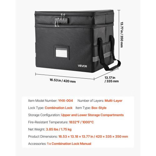 Fireproof Document Box, 1832 ?„‰ Heat Insulated Fireproof & Waterpr