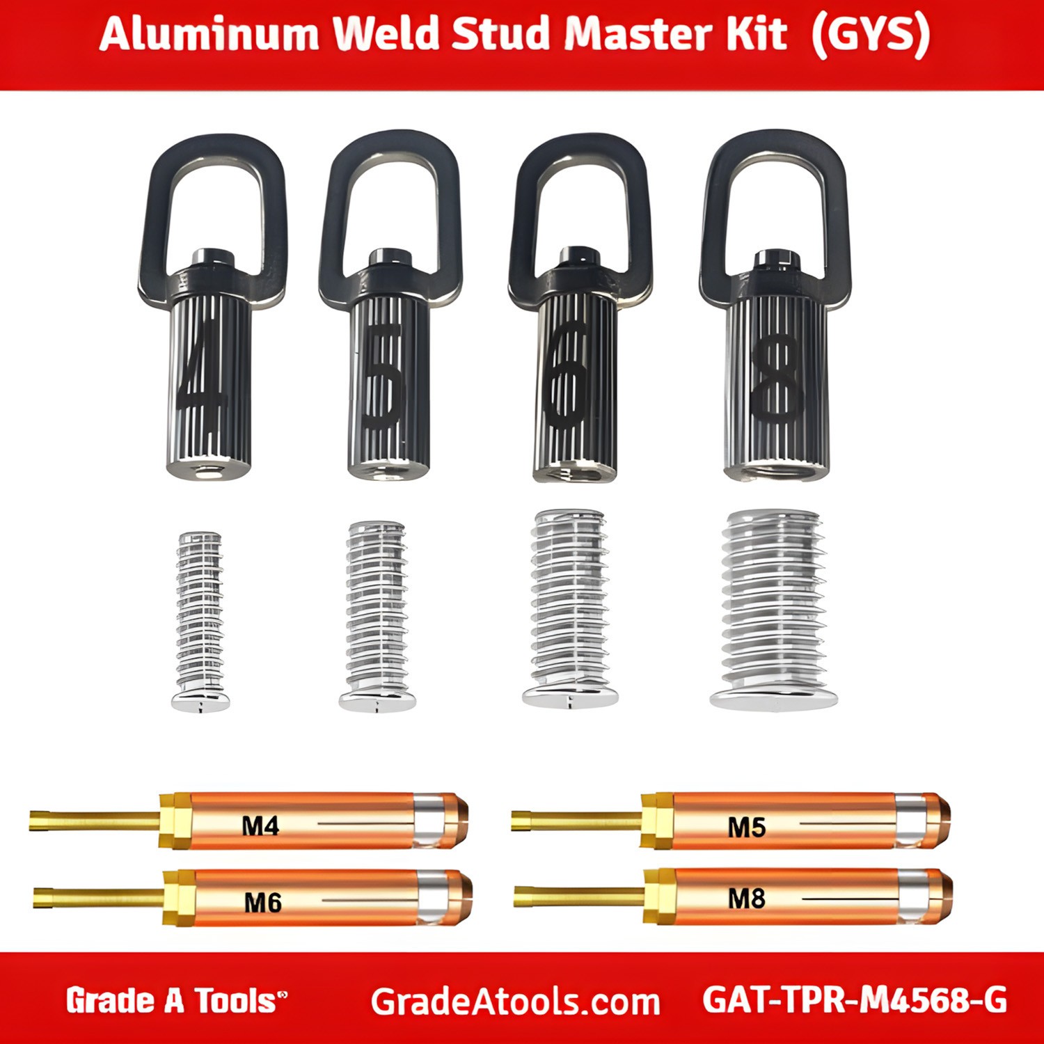 Grade A Tool Aluminum Dent Puller Weld Stud Master Kit - M4, M5, M6, M8