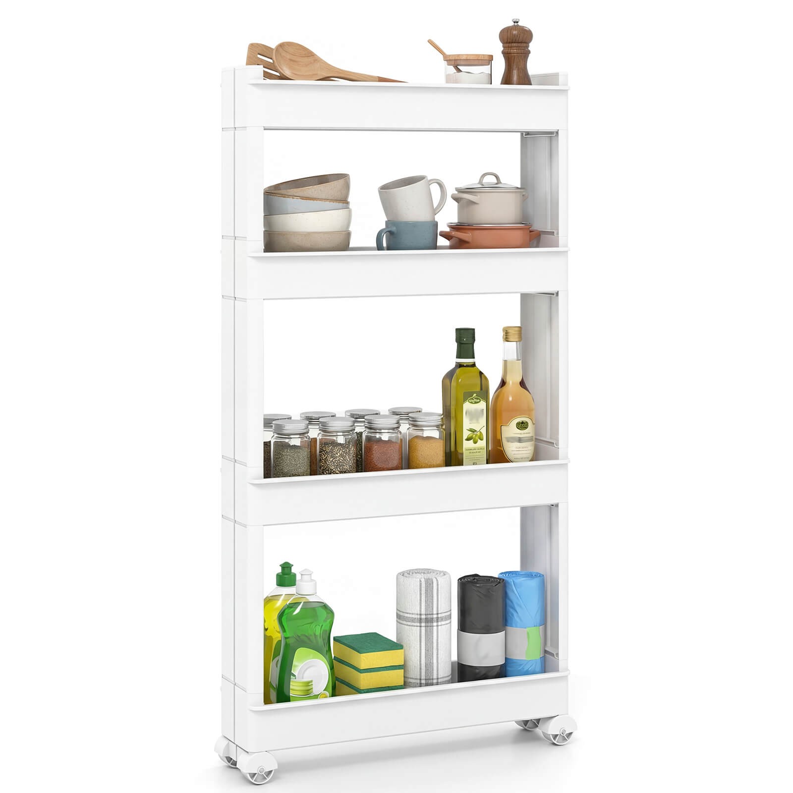 4-Tier Rolling Utility Cart with Detachable Trays and Smooth Wheels for Kitchen