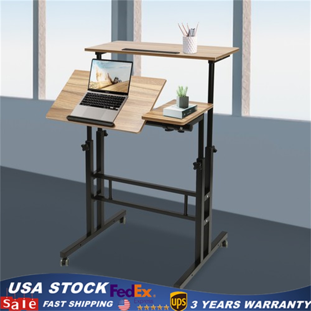 Height Adjustable Home Office Desk With Standing & Seating 2 Modes Mobile Desk.
