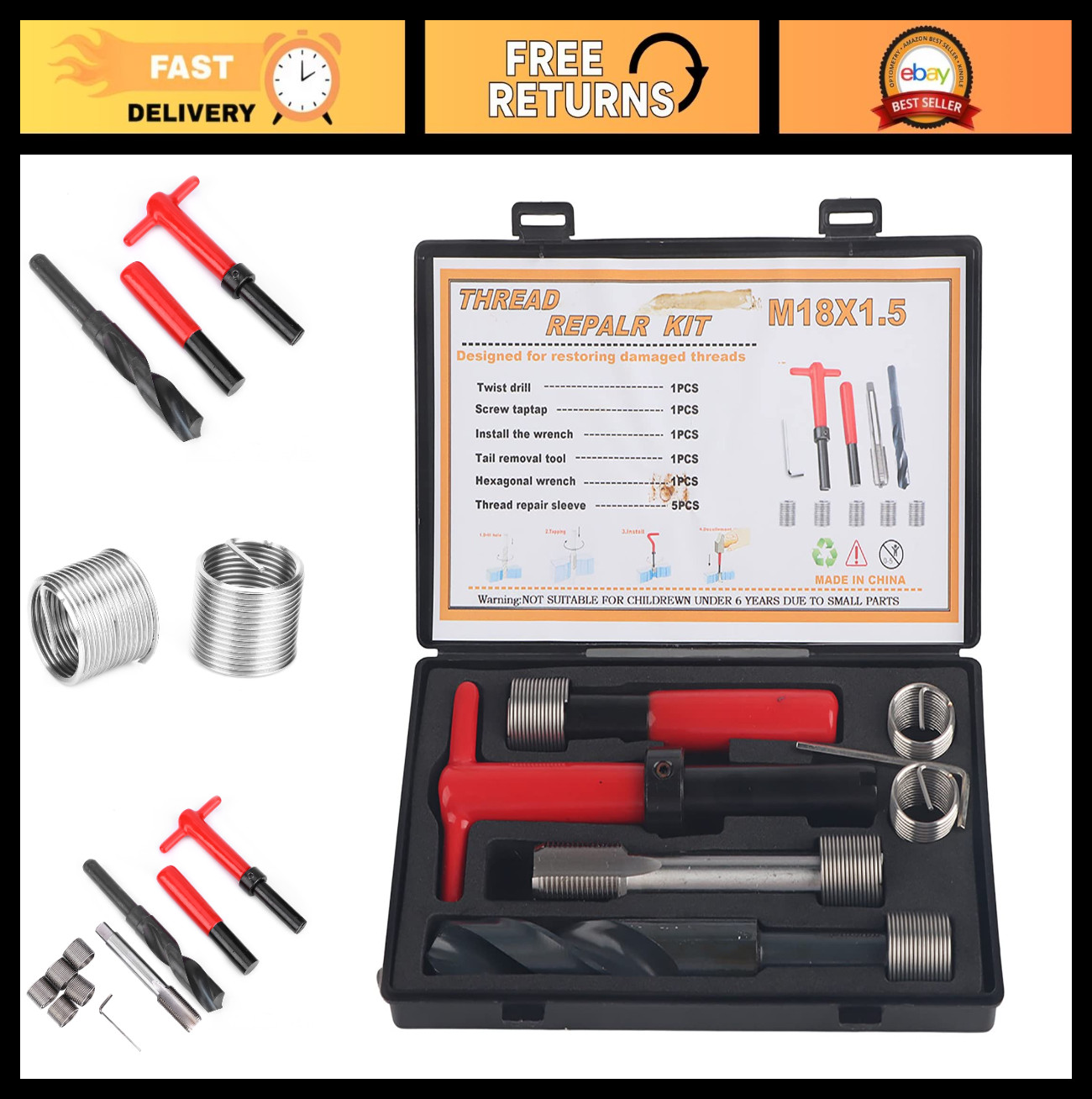 10Pcs M18x1.5 Thread Repair Kit - Stainless Steel Inserts & Tool Set for Damaged