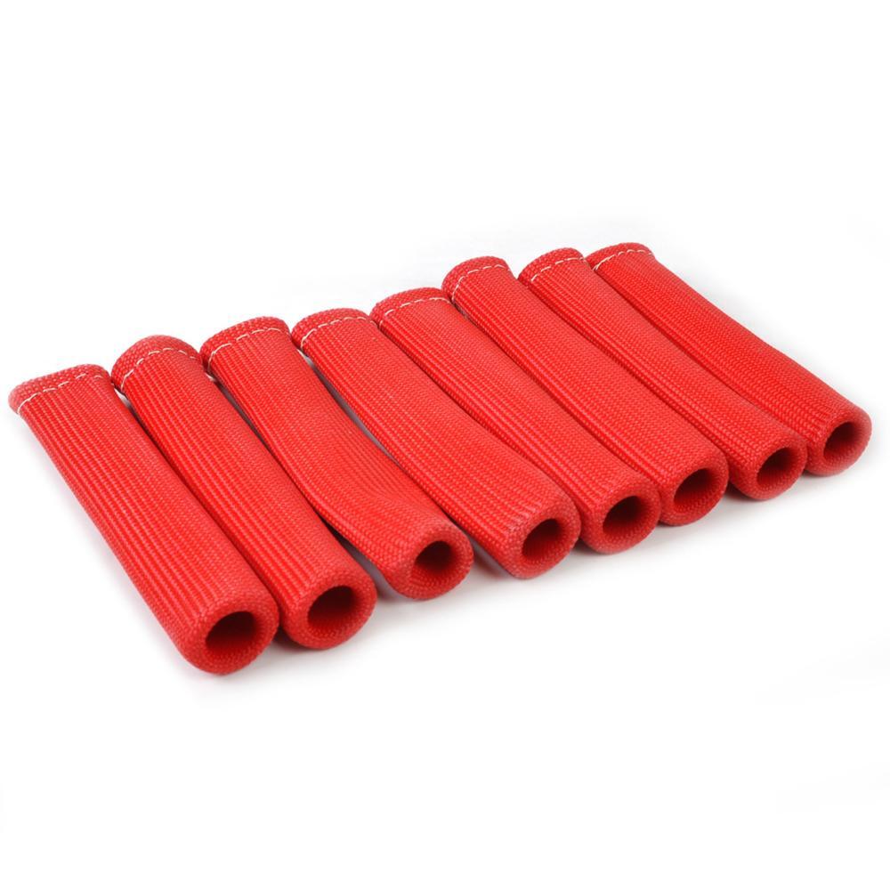 8x Red Spark Plug Wire Sheath Wire Boots Sleeve Heat Shield Cover For SBC BBC q