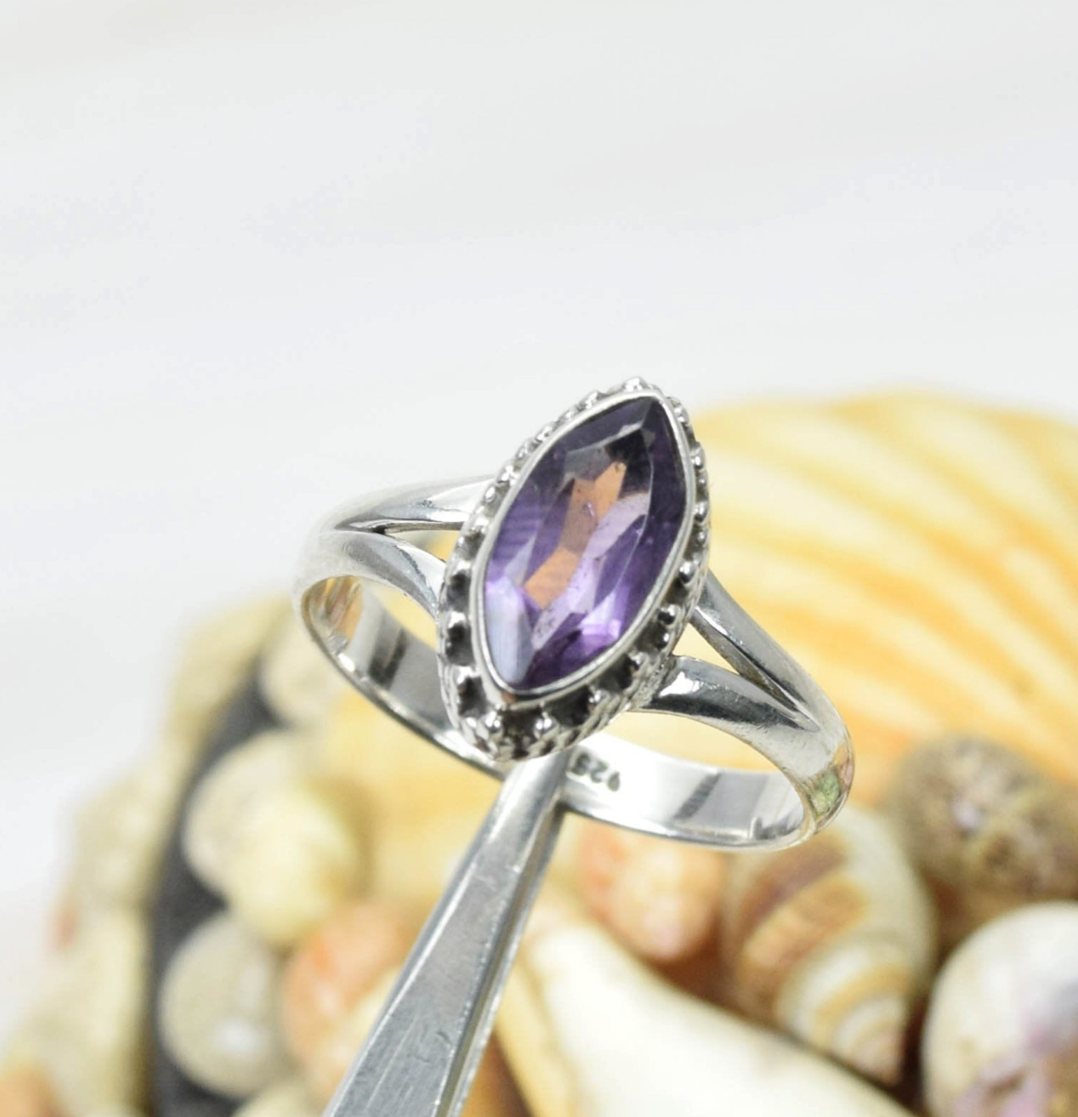 Amethyst Ring 925 Sterling Silver Ring Marquise Gemstone Ring Band Ring MO106