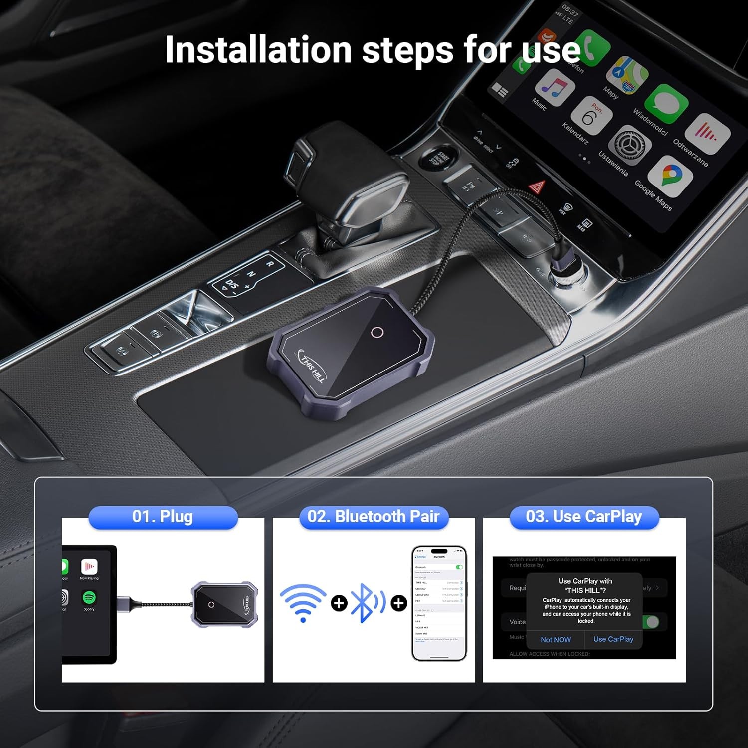 2-in-1 Wireless CarPlay & Android Auto Adapter for 2017+ Cars & iOS 10 & Android