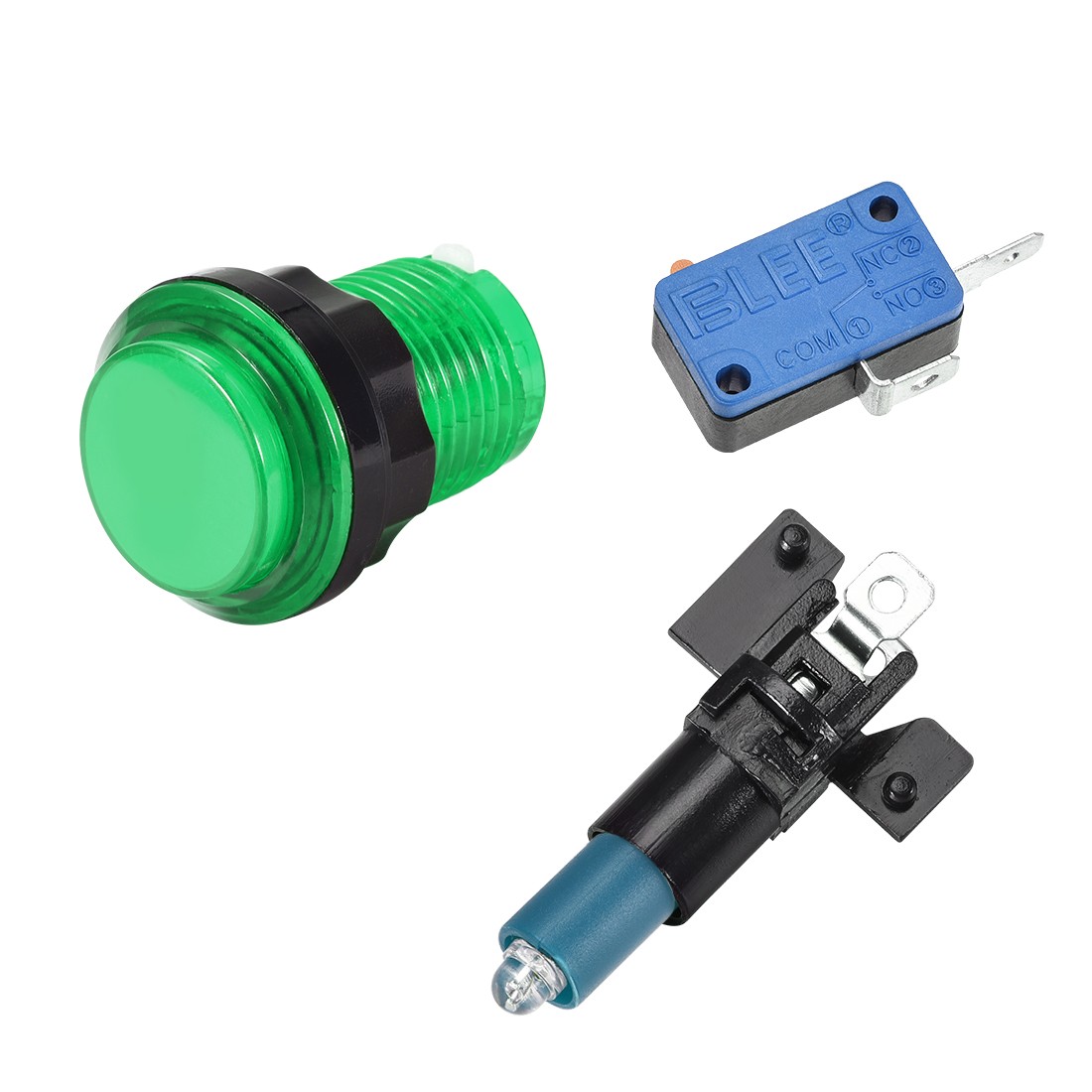 Game Push Button 33.5mm 12V LED Illuminated Switch with Micro switch Green 1pcs