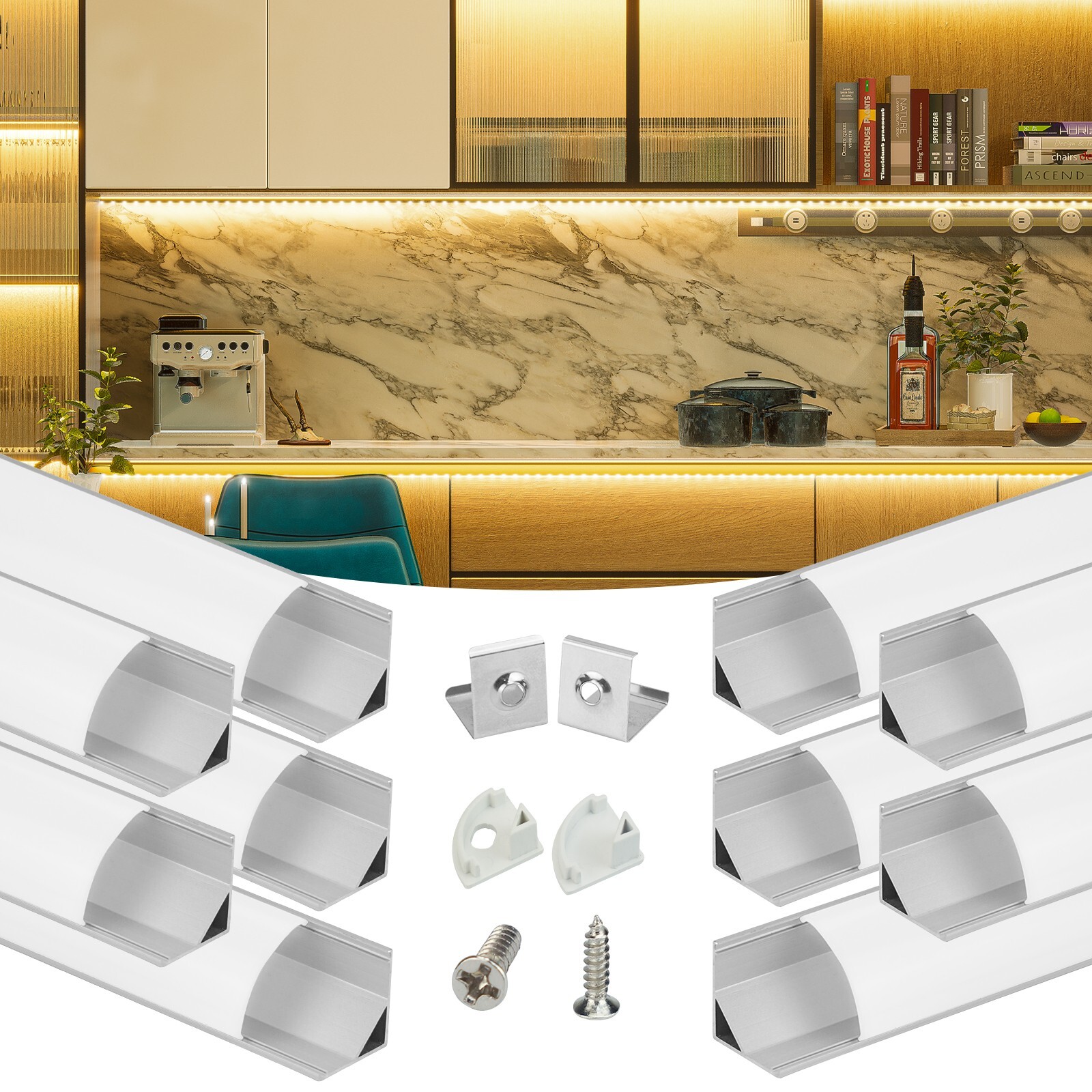 Muzata 10Pack 6.6FT/2M V-Shape LED Channel System with Milky White Cover V1SW