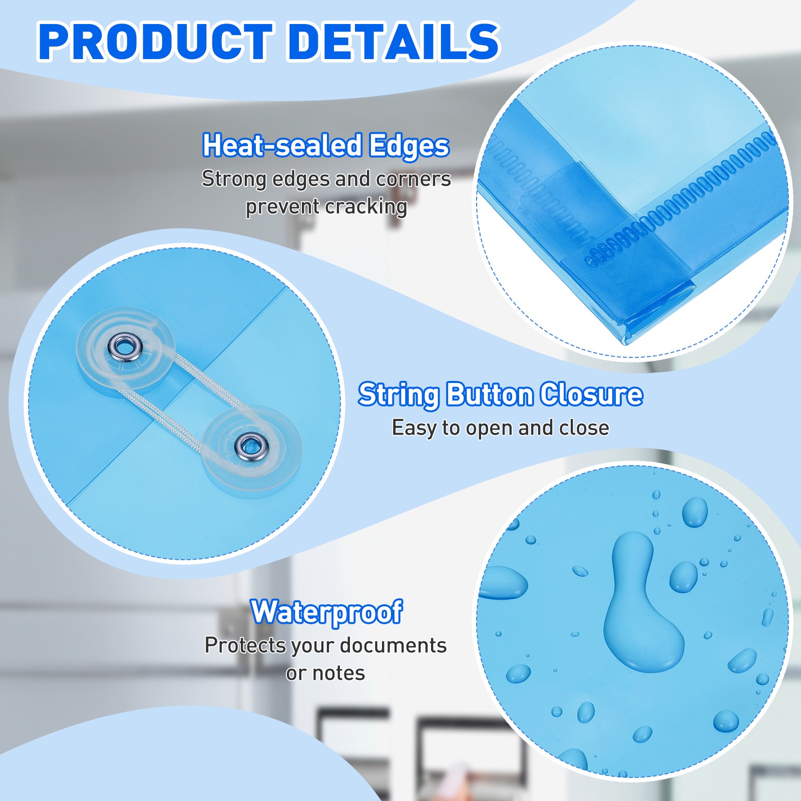 10 Pack Clear Plastic Poly Envelopes File Folders Document Envelopes Blue