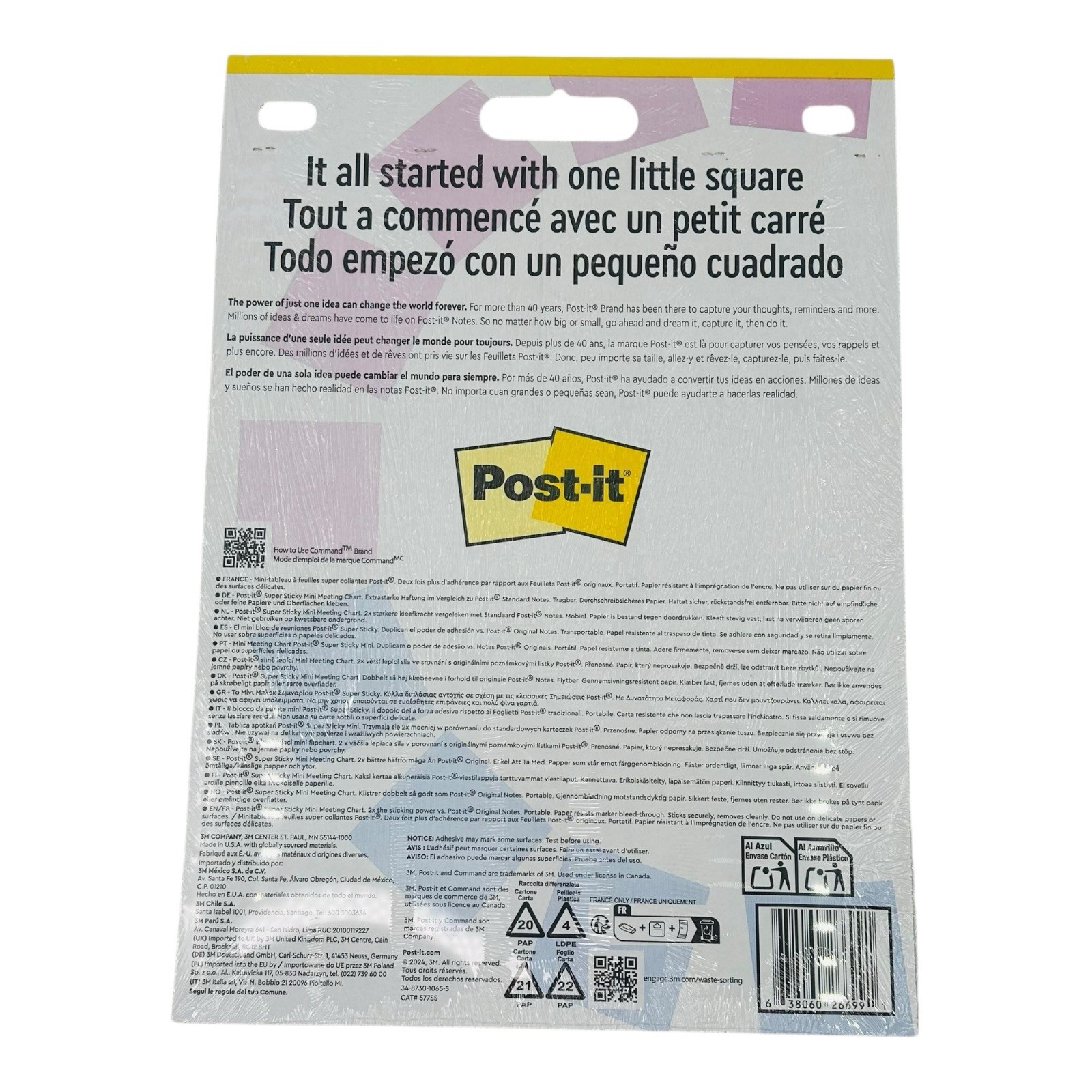 3 Pads Post-it Self-Stick Mini Easel Pad 15" x 18" White 20 Sheets/Pad