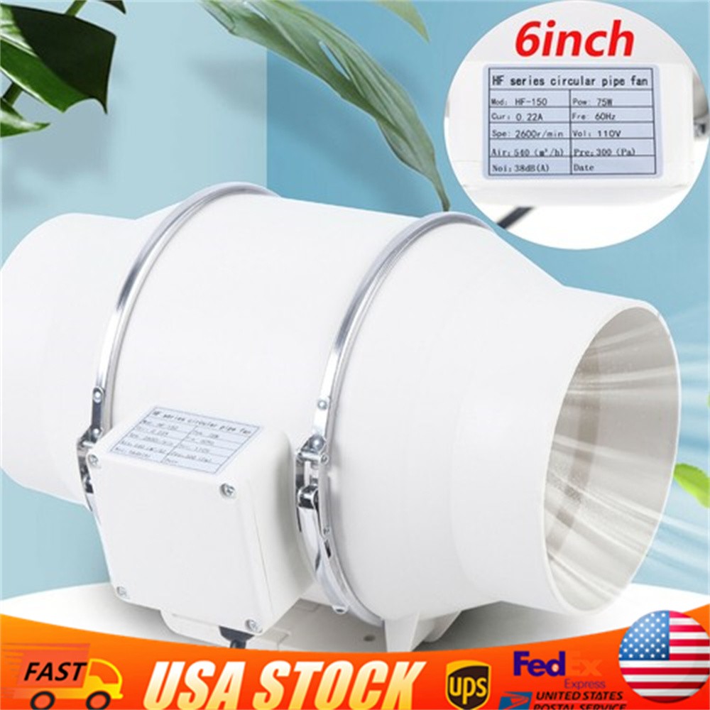 6" Inline Duct Fan 540 CFM Ventilation Exhaust Blower Fans Quiet for Ducting 75W