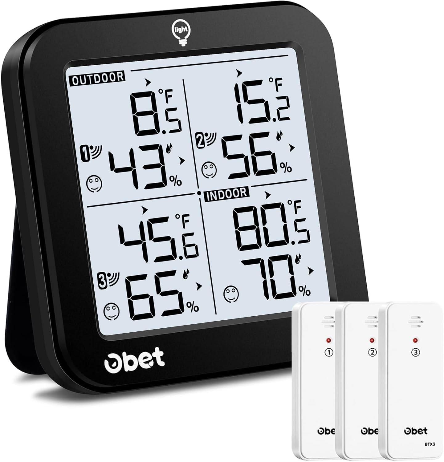 Indoor Outdoor Thermometer Wireless Weather Station with 3 Sensors, Digital Hygr