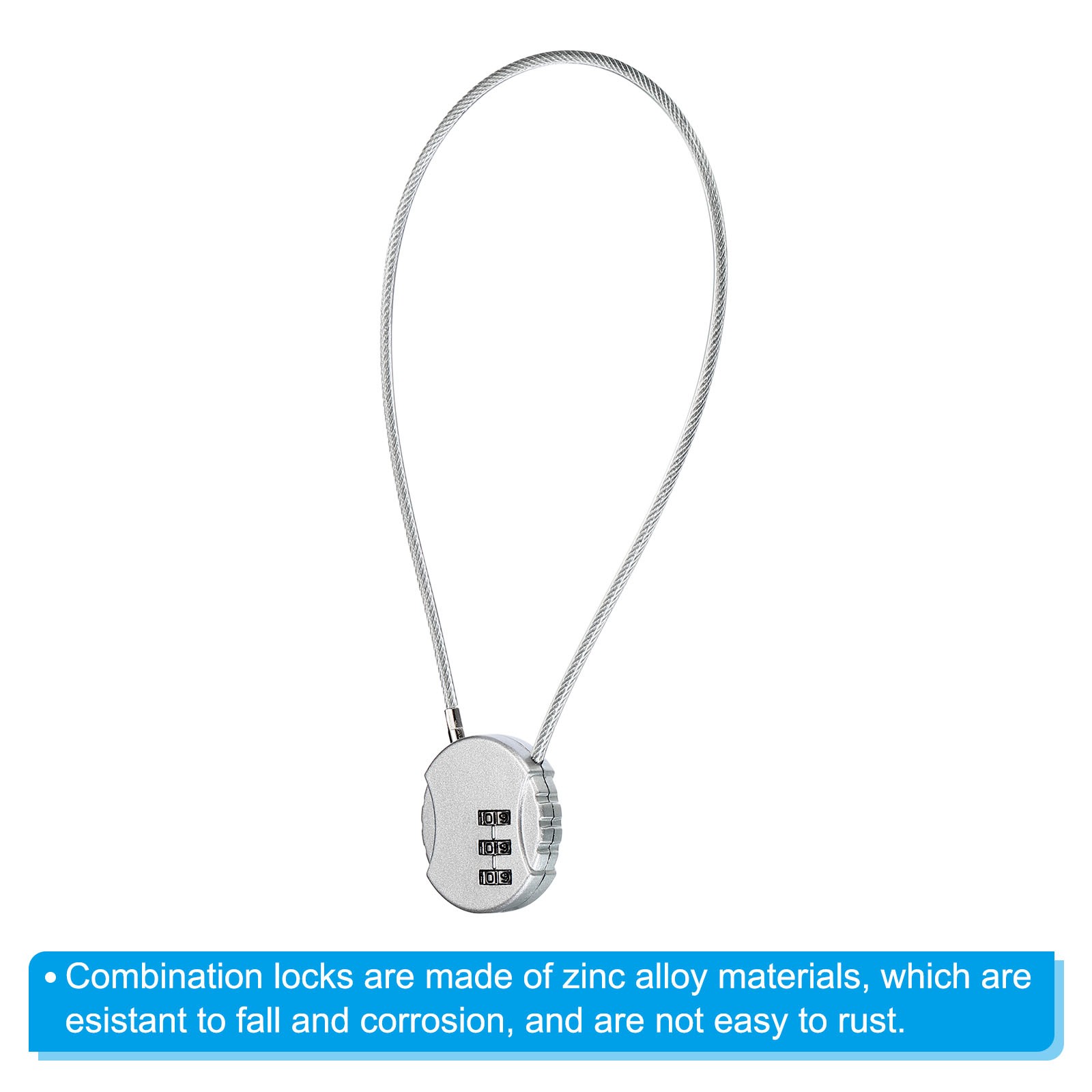 Small Combination Block 14.9", 3pcs 3 Digit Luggage Lock, Silver Tone