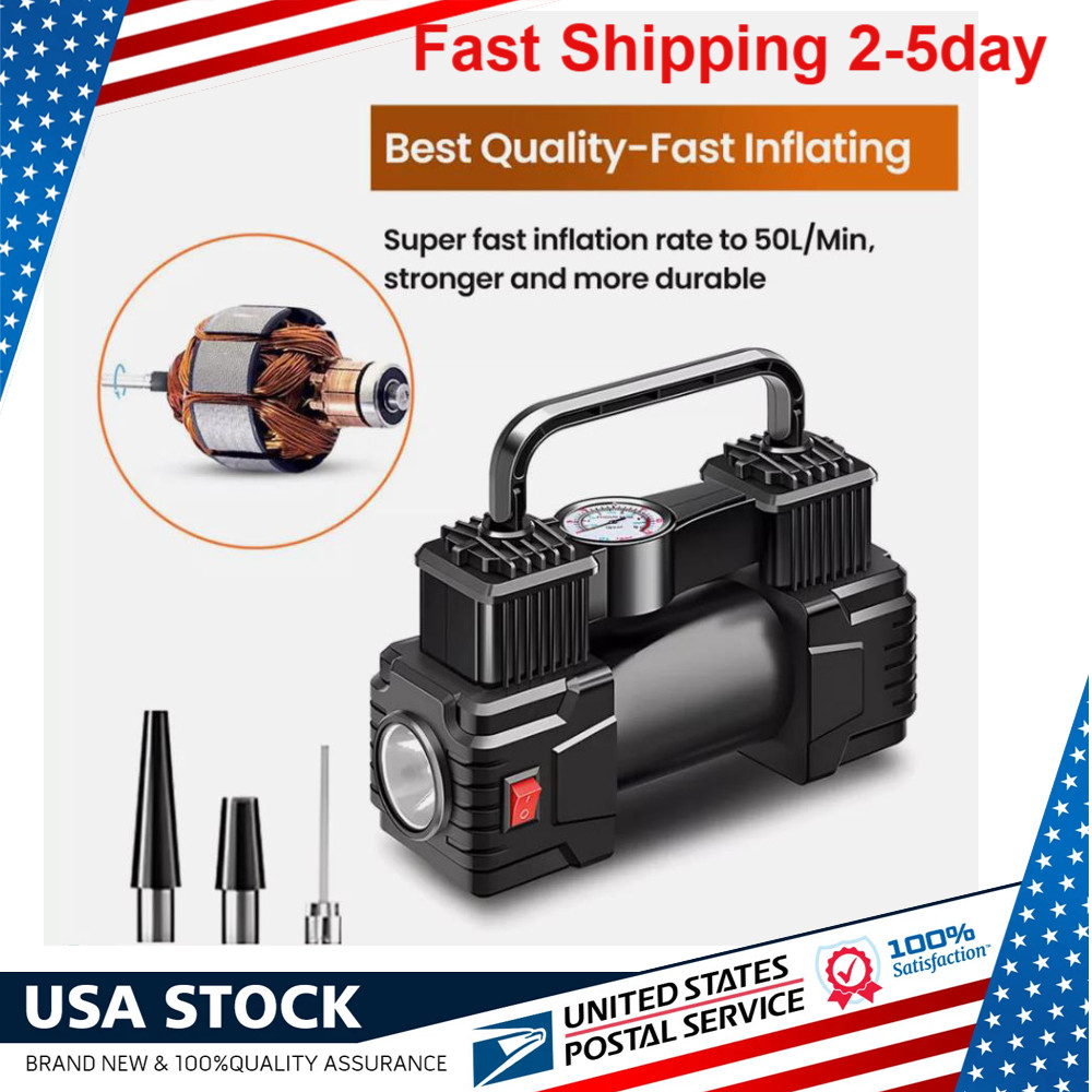 Car Tire Inflator Electric Pump Auto with 12V Heavy Duty Portable Air Compressor