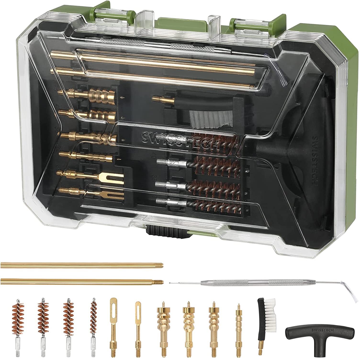 Swiss+Tech 16PC Handgun Cleaning Kit Cleaning Rod Bore Brushes Cleaning Patches
