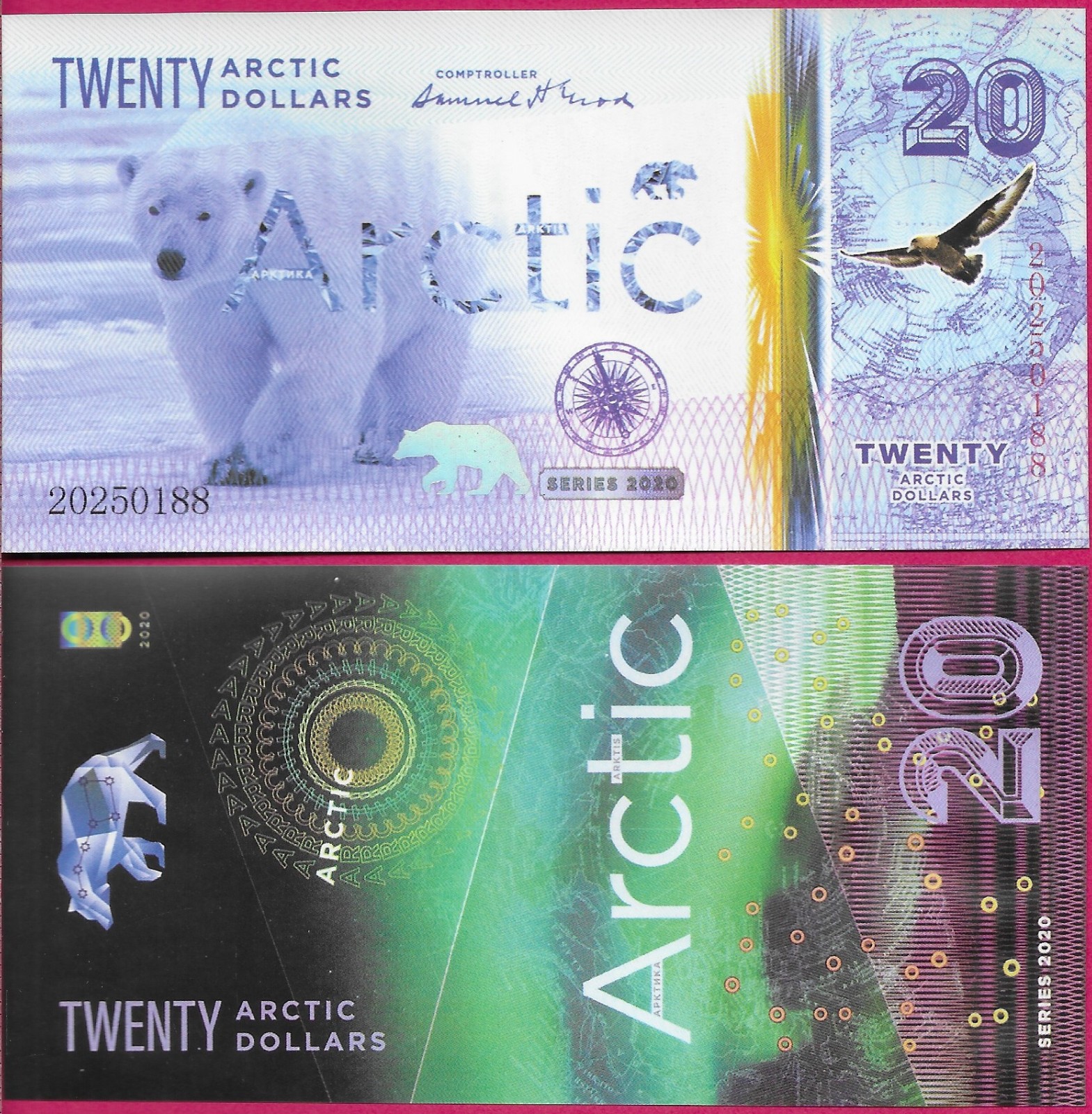 ARCTIC TERRITORIES 20 ARCTIC DOLLARS 2020 BU POLAR BEAR,FANTASY NOTE,POLAR BEAR,