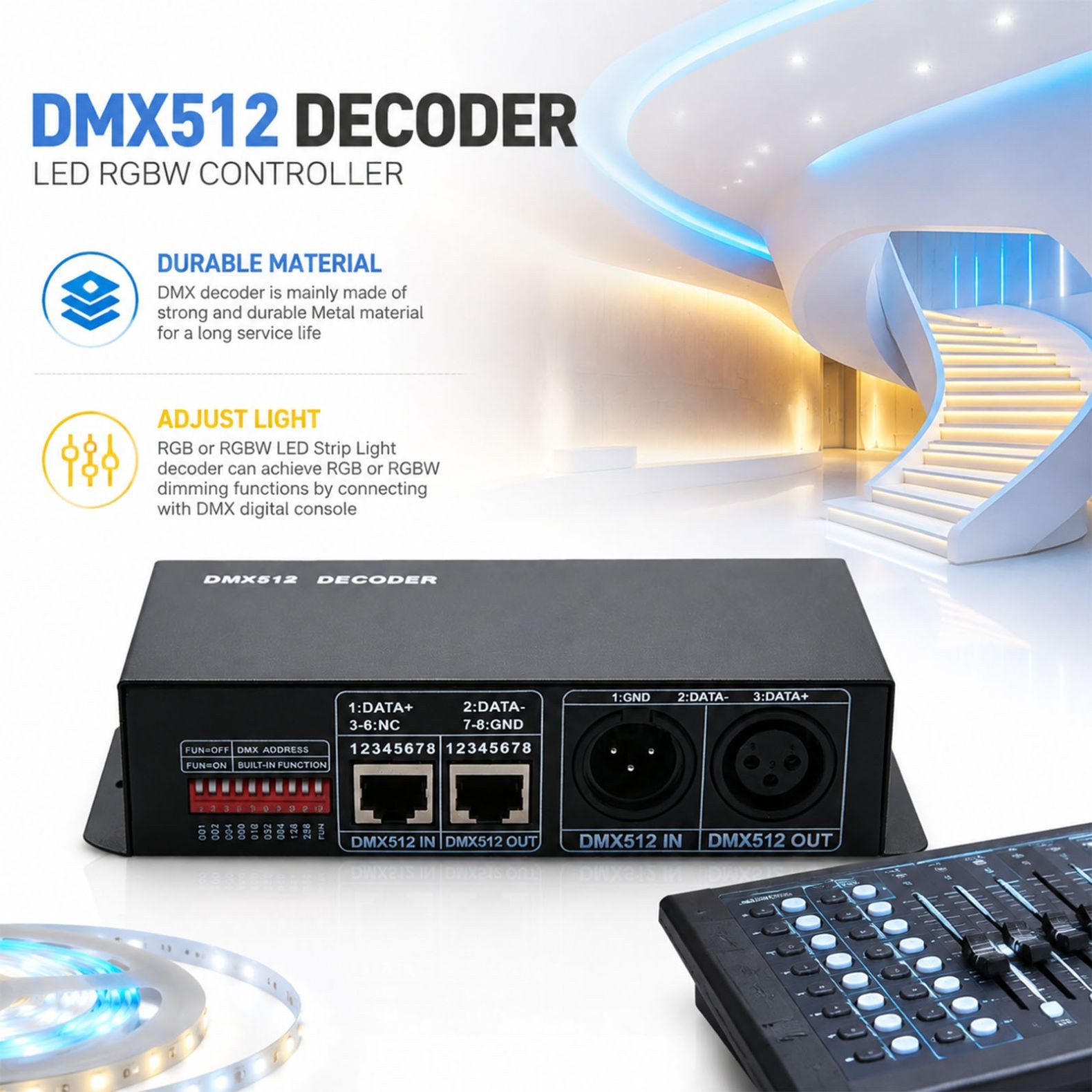 DC12V~24V LED RGBW DMX 512 Controller Decoder Dimmer 4 Channel 8A Stripe Light B