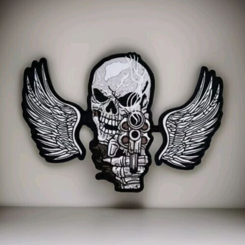 SKULL ANGEL GUN Large Back Patch for custom biker vest
