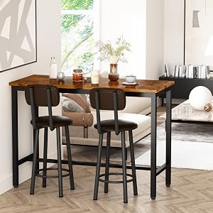 Industrial Pub Height Table with 2 PU Upholstered Stools,3-Piece Kitchen Table