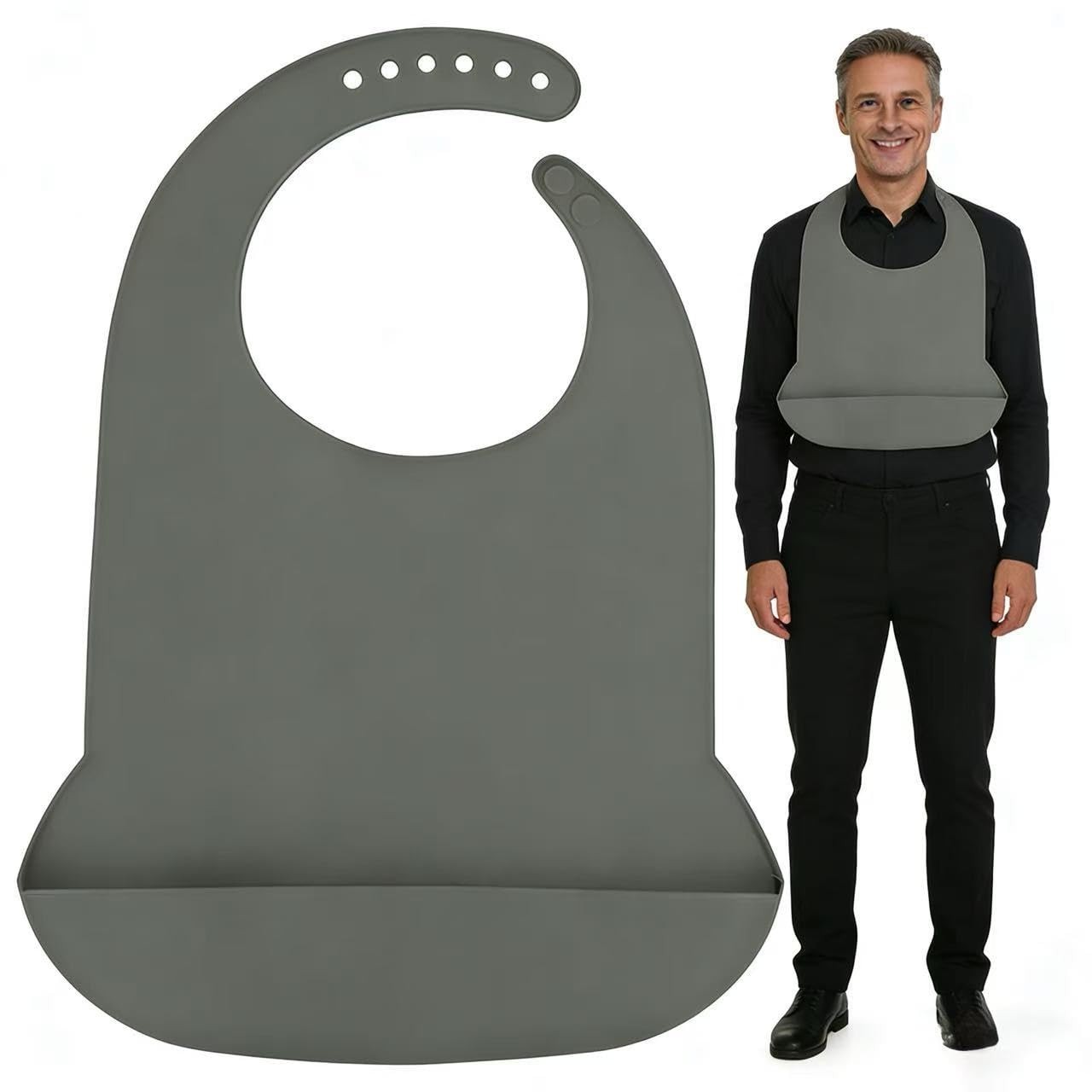 varlldibao Adult Bibs for Women/Men,Adult Silicone Bib Eating Large, Grey