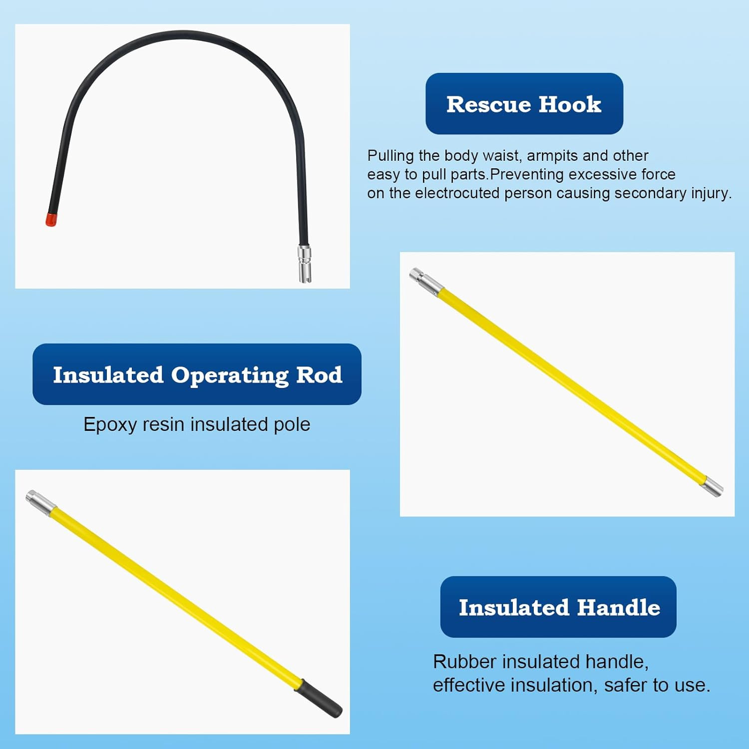 High Voltage Insulated Rescue Hook, 7.6ft Telescopic, Anti-Electrocution