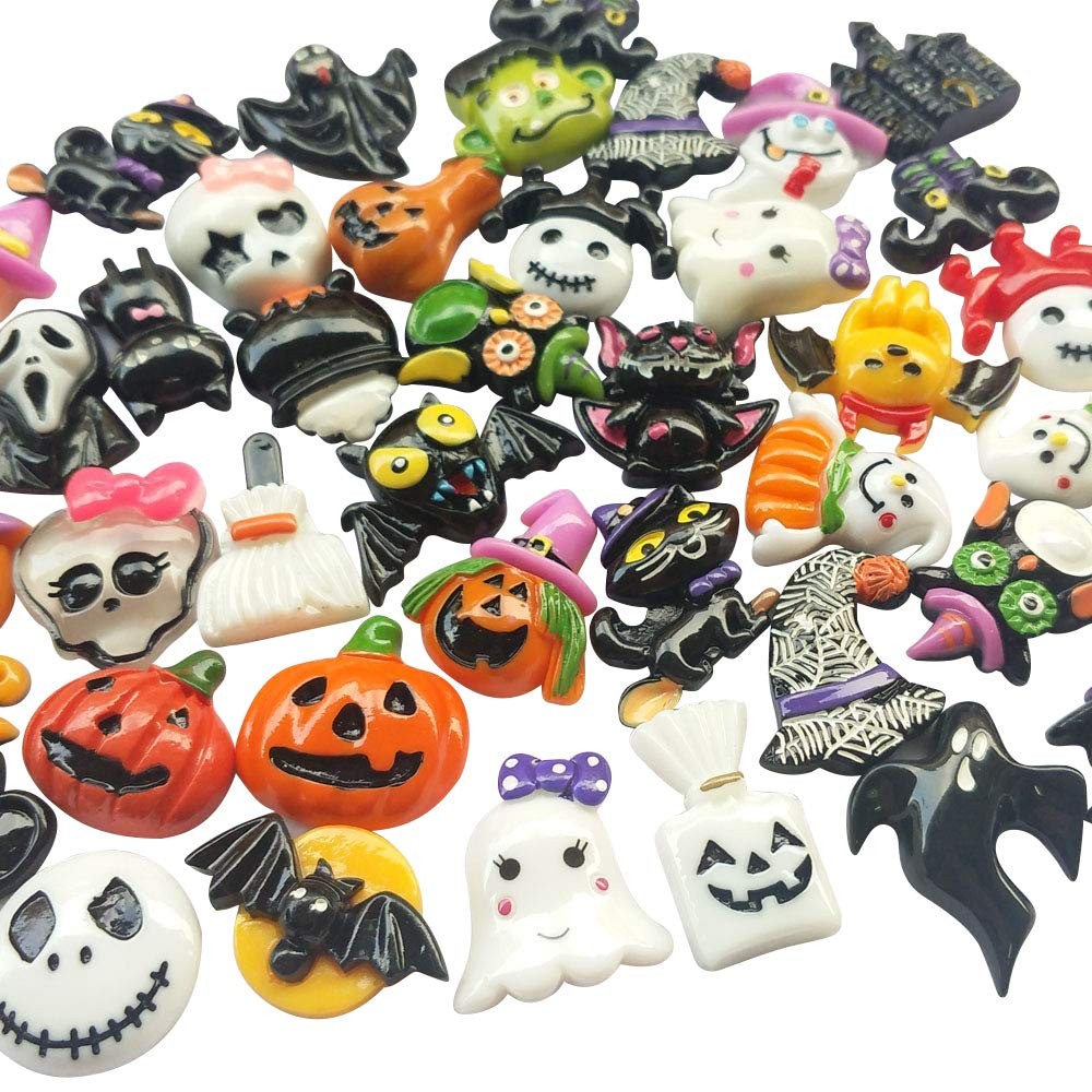 T Random 50pcs Mix Lots Resin Flatback Flat Back Halloween Craft Embellishment W