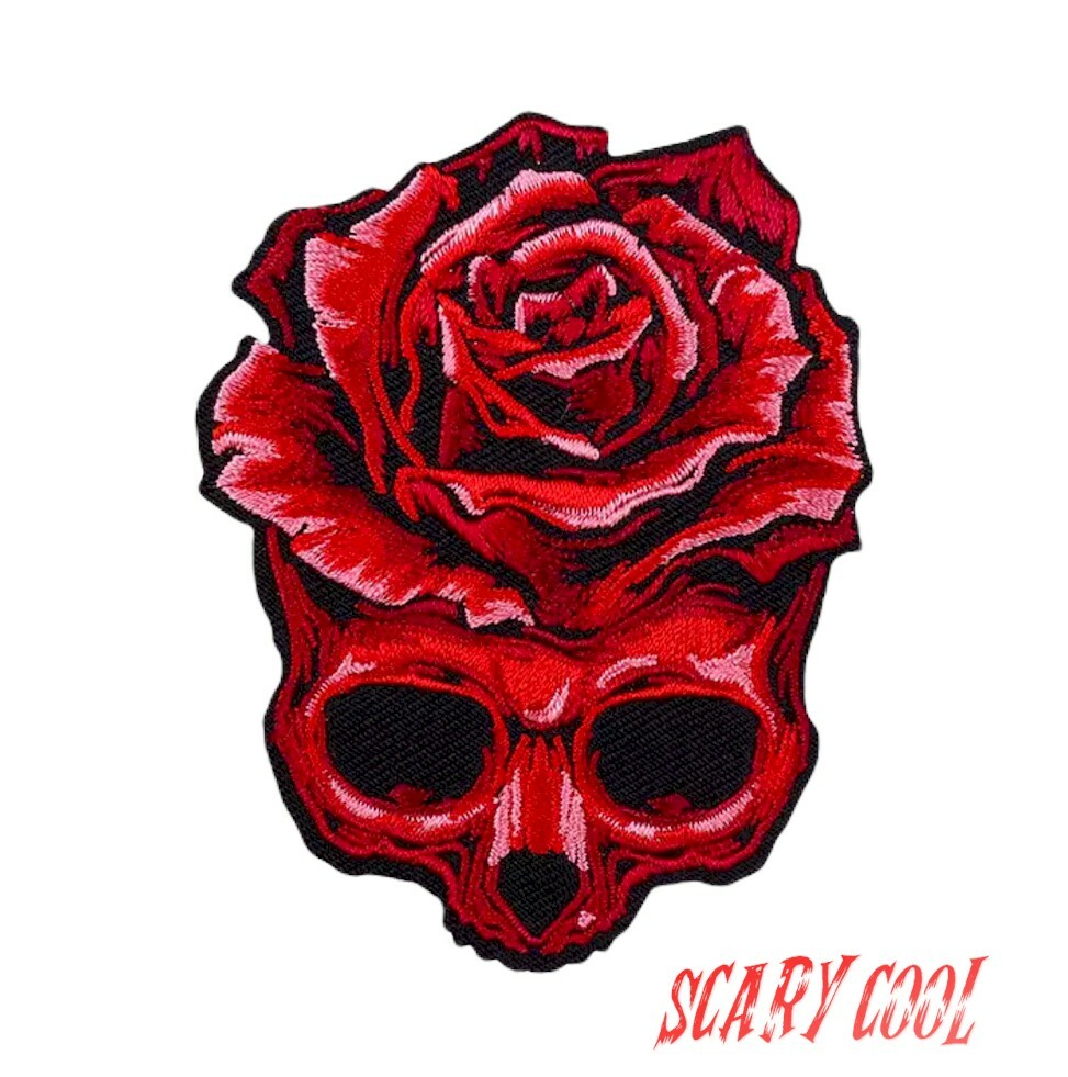 New Skull Flower Roses Gothic Embroidered Biker Iron On Patch