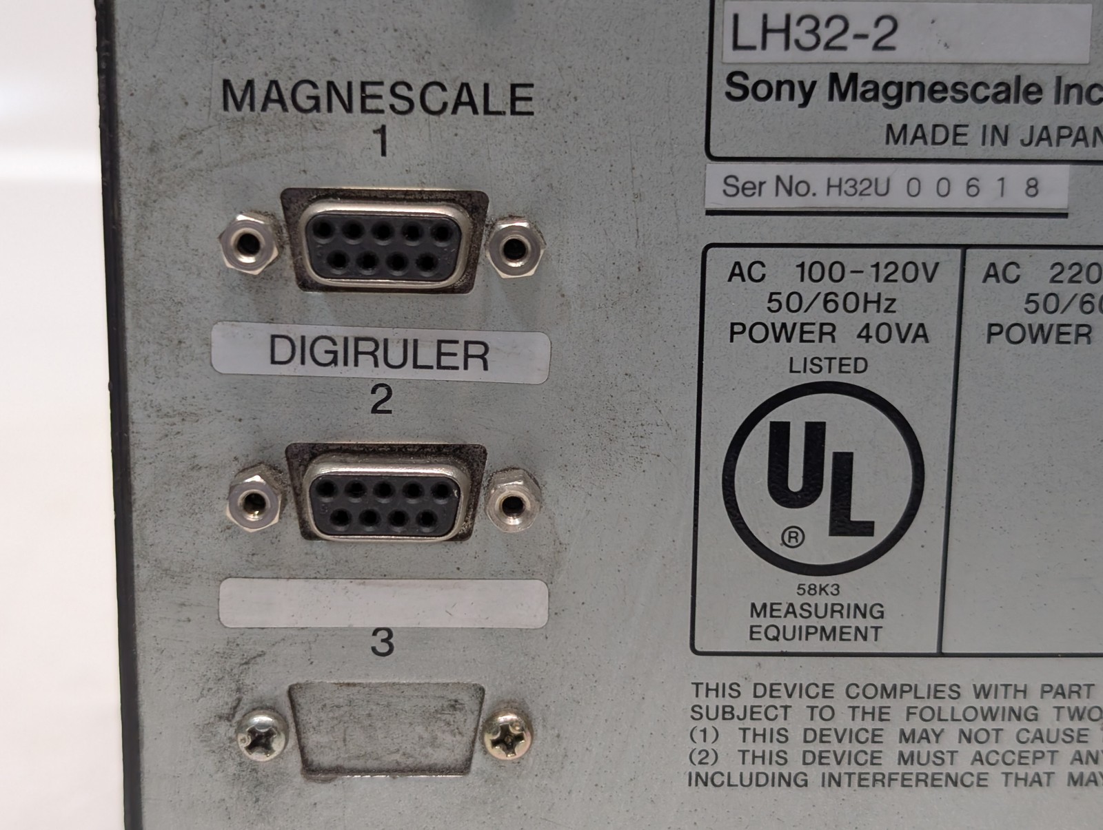Sony LH32-2 Magnescale digital readout DRO 2-axis measuring unit, no power cable