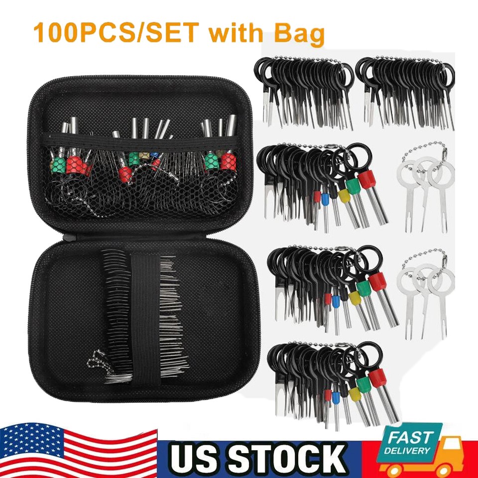100PC Pin Ejector Wire Kit Extractor Auto Terminal Removal Connector Puller Tool
