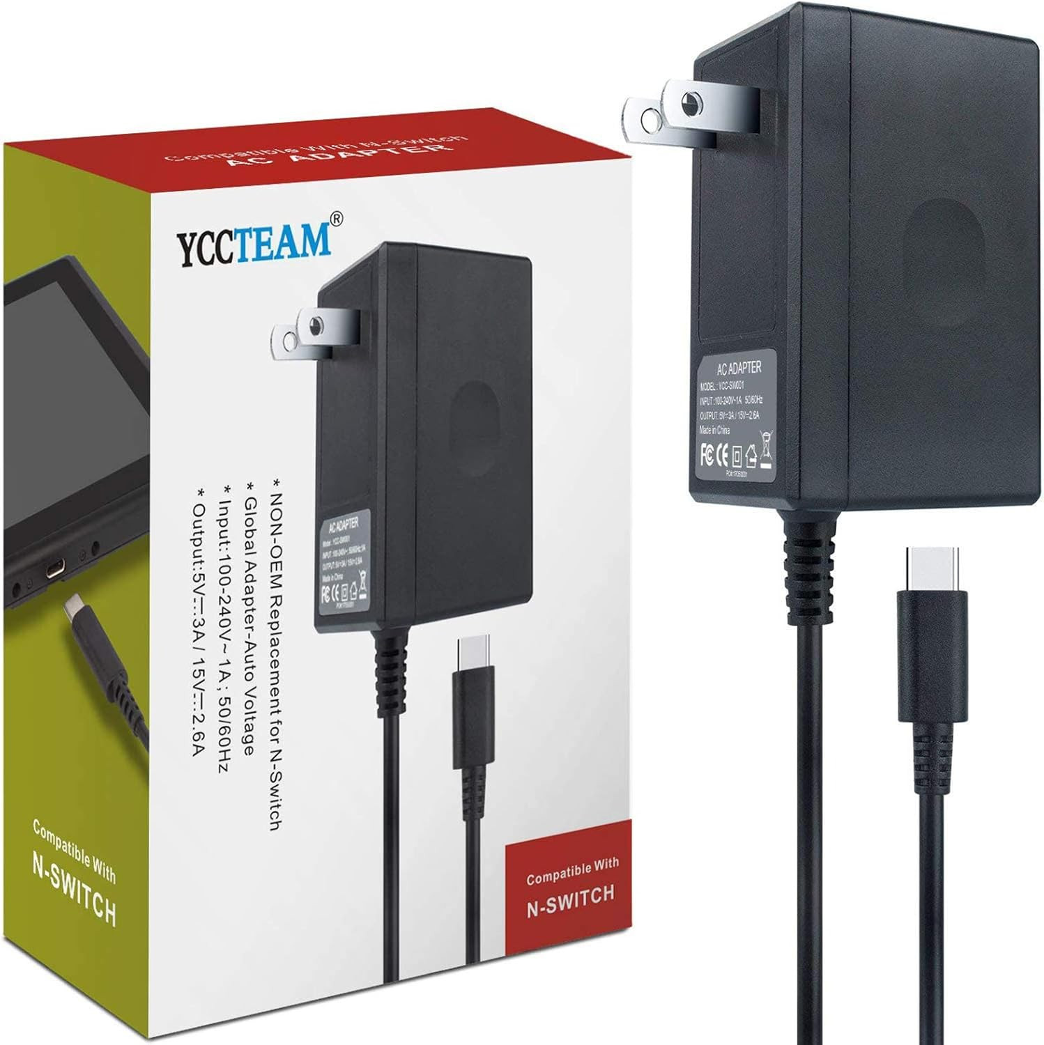 Black Charging Adapter for Switch Dock Station and Pro Controller 5ft Cord