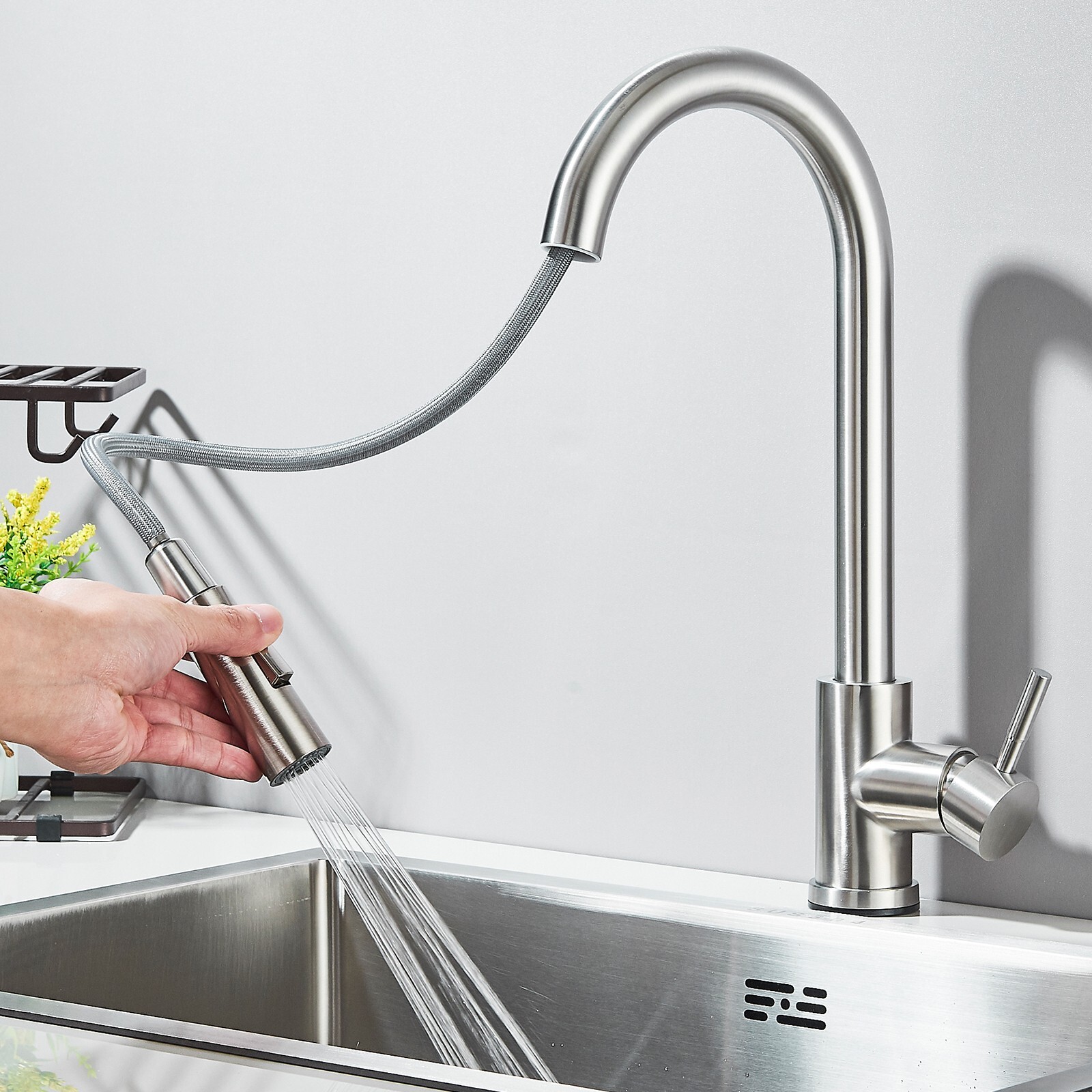 Touch Sensor Kitchen Faucet Pull Down Sprayer Swivel Sink Mixer Brushed Nickel