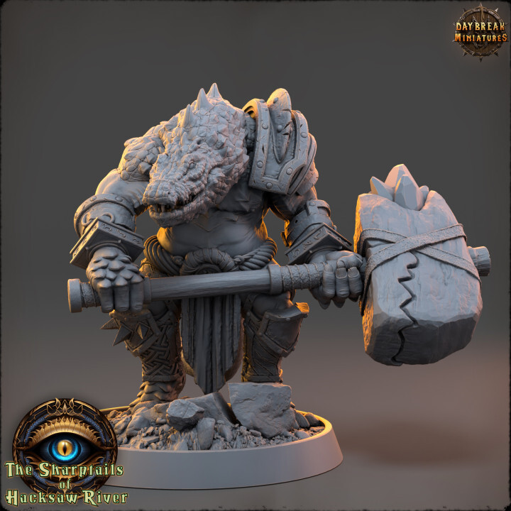 Crocodile Man Warrior Magton Jawhammer - Daybreak Miniatures - Beastmen Infantry