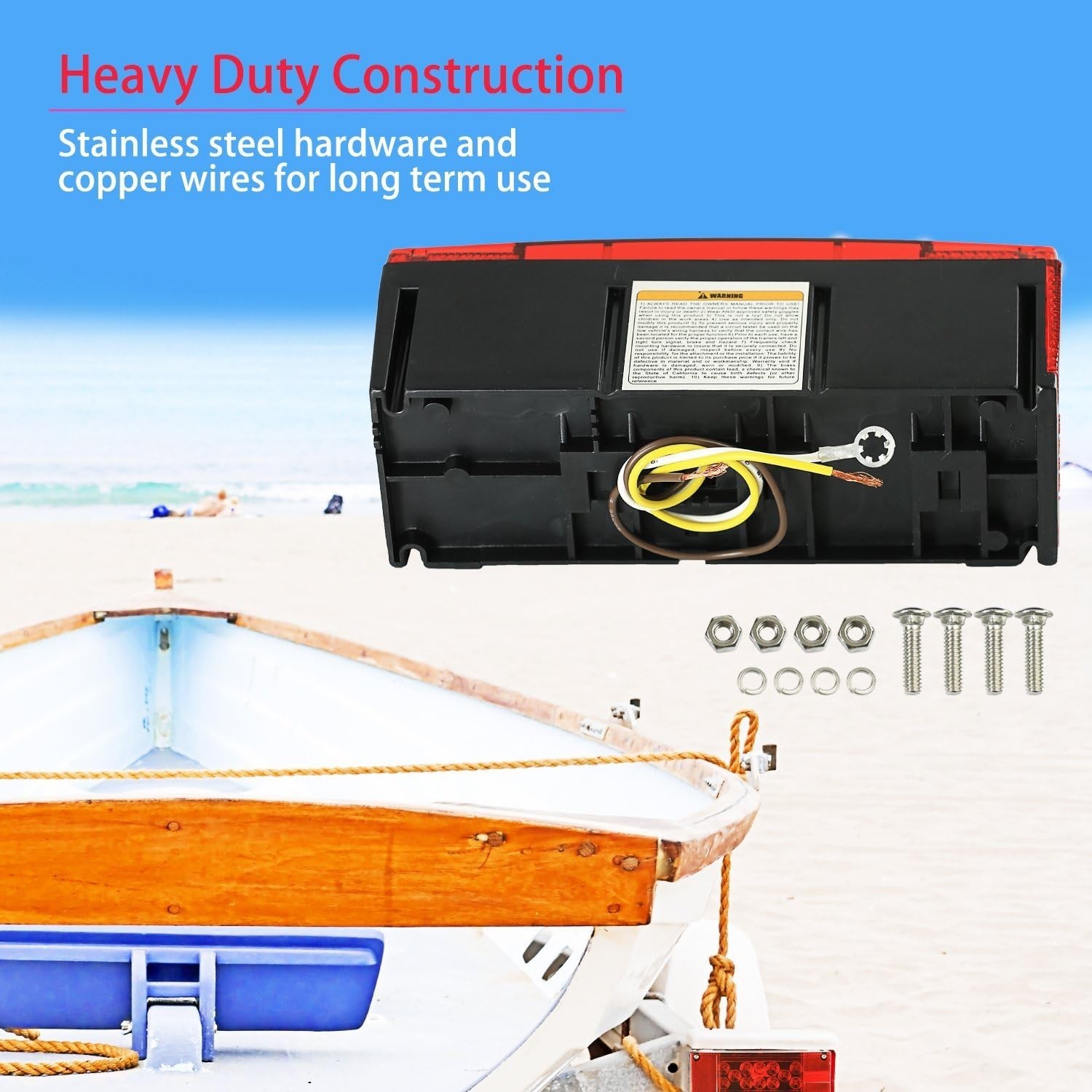 Left Right LED Waterproof Red Trailer Boat Rectangle Stud Stop Turn Tail Lights