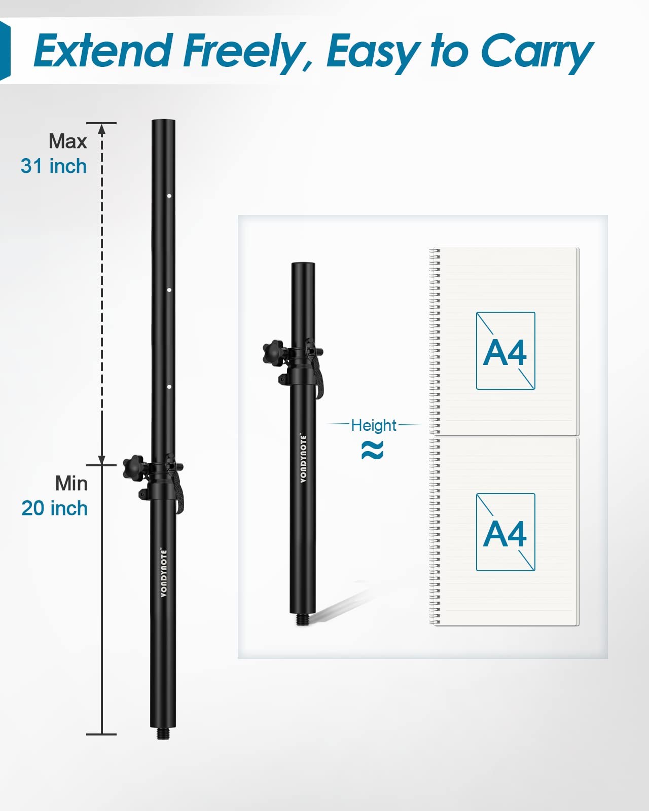 Set of 2 Adjustable Speaker Poles for Subwoofer with M20 Threaded Adapter