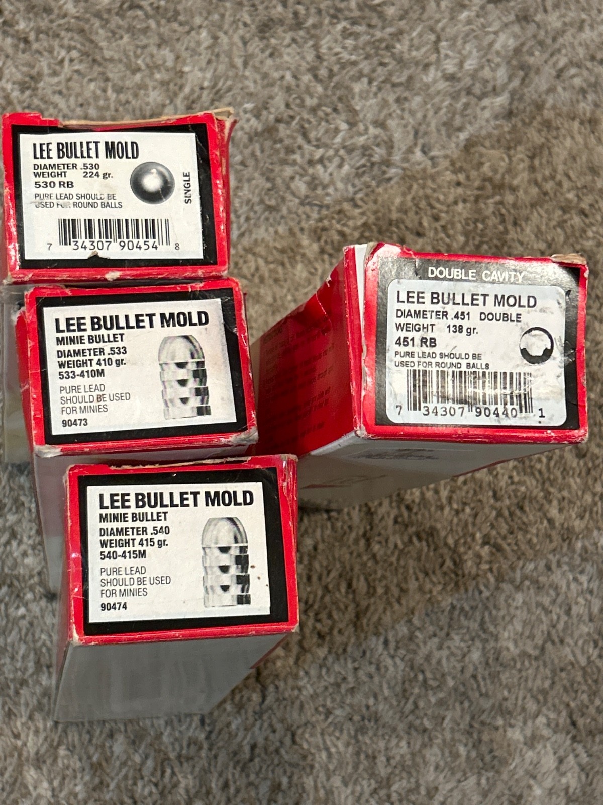 4 Lee Lead Bullet Molds Round & Minies 90440 90454 90473 90474 Muzzleloader