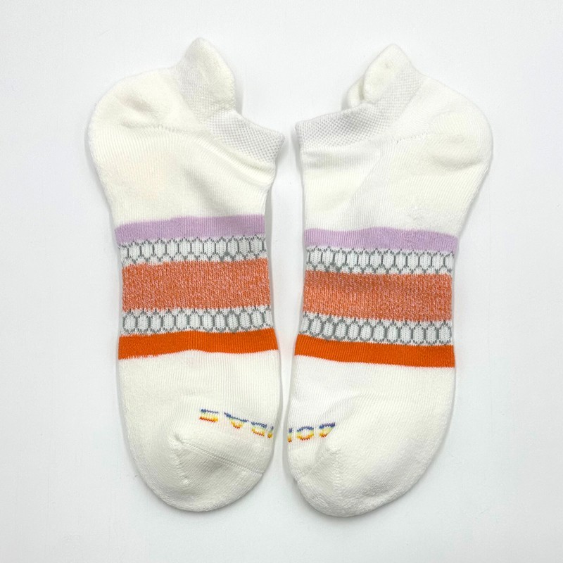 4 pairs Bombas Women's Honeycomb Stripes Ankle Socks Cushion Size M 8-10.5 White