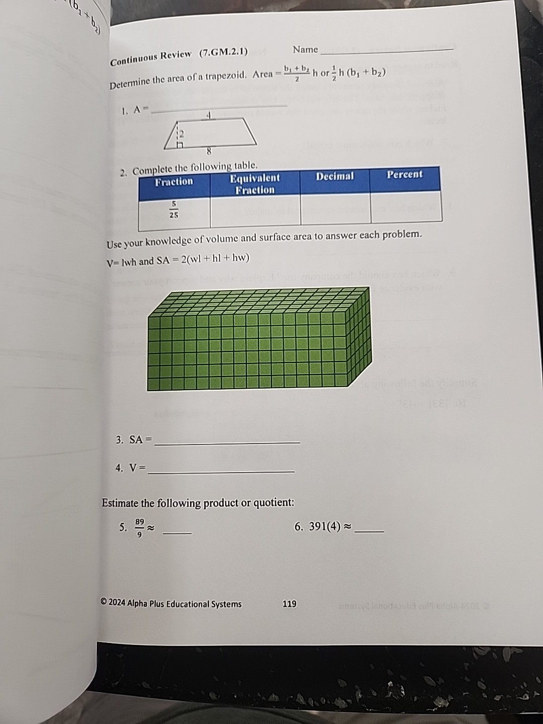 Alpha Plus Math 7 Student Book success with Oklahoma Academic Standards (OAS)